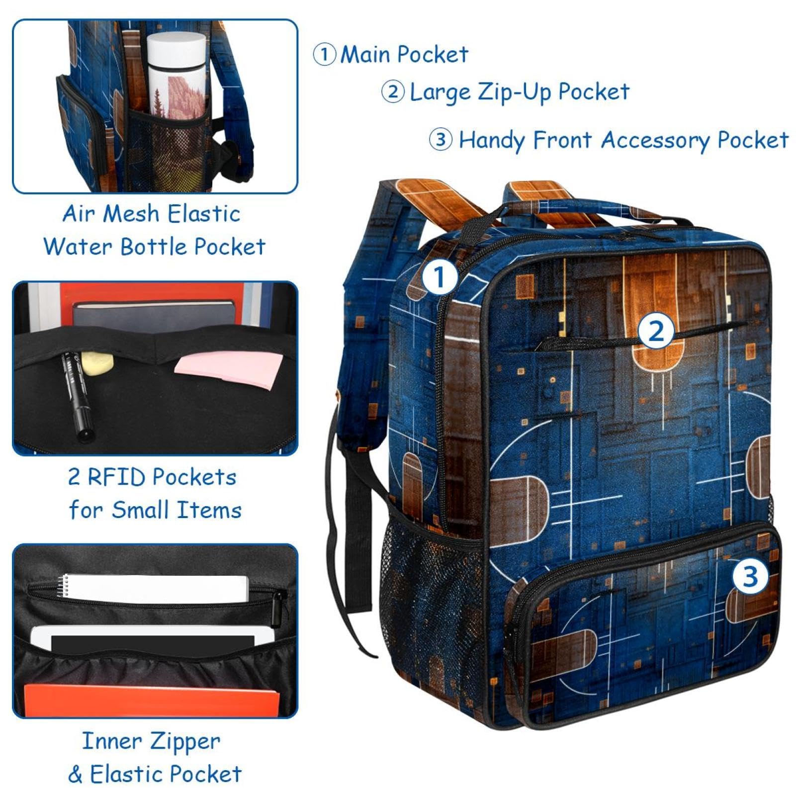 Men's & Women's Travel Backpack - Durable Art Basketball Court Design Backpack for Hiking, Gym, School & Daily Commute
