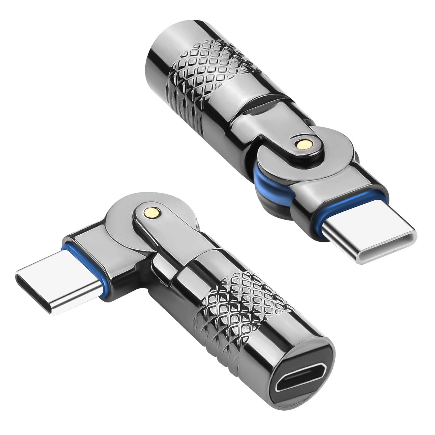 QIANRENON Micro USB to USB C Adapter 180° Rotatable - Micro USB Female to Type C Male Converter with LED Light (5V 3A, 480Mbps, Metal Shell) - 2 Pack - Perfect for Charging Phones, Tablets & Data Transfer
