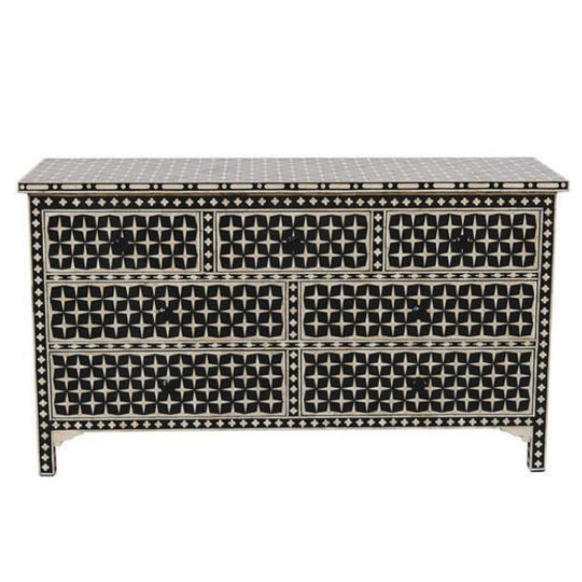 Handmade Bone Inlay 7-Drawer Dresser - Exquisite Black Wooden Chest for Bedroom Storage & Organization | Vintage Home Decor for Master Bedroom, Guest Room & Dorm