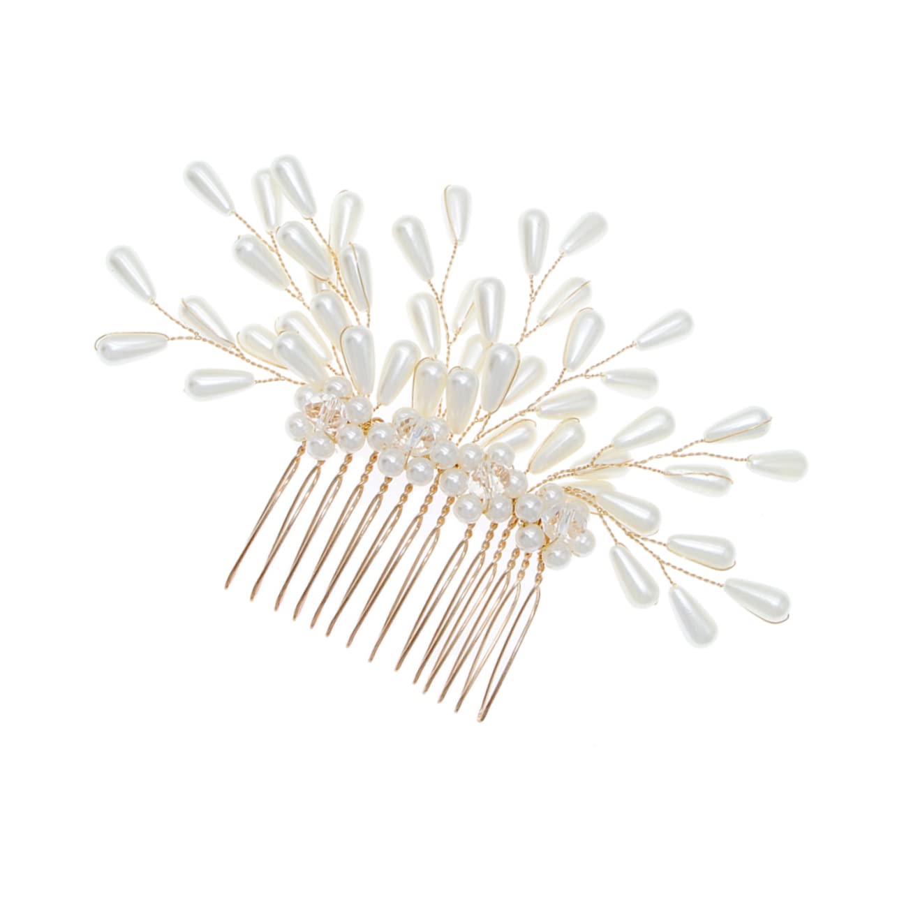 Elegant Golden Pearl Bridal Hair Comb - Diamond Wedding Hairpiece for Bride, Women's Hair Barrettes & Jewelry Comb - Perfect for Weddings, Prom, and Special Occasions