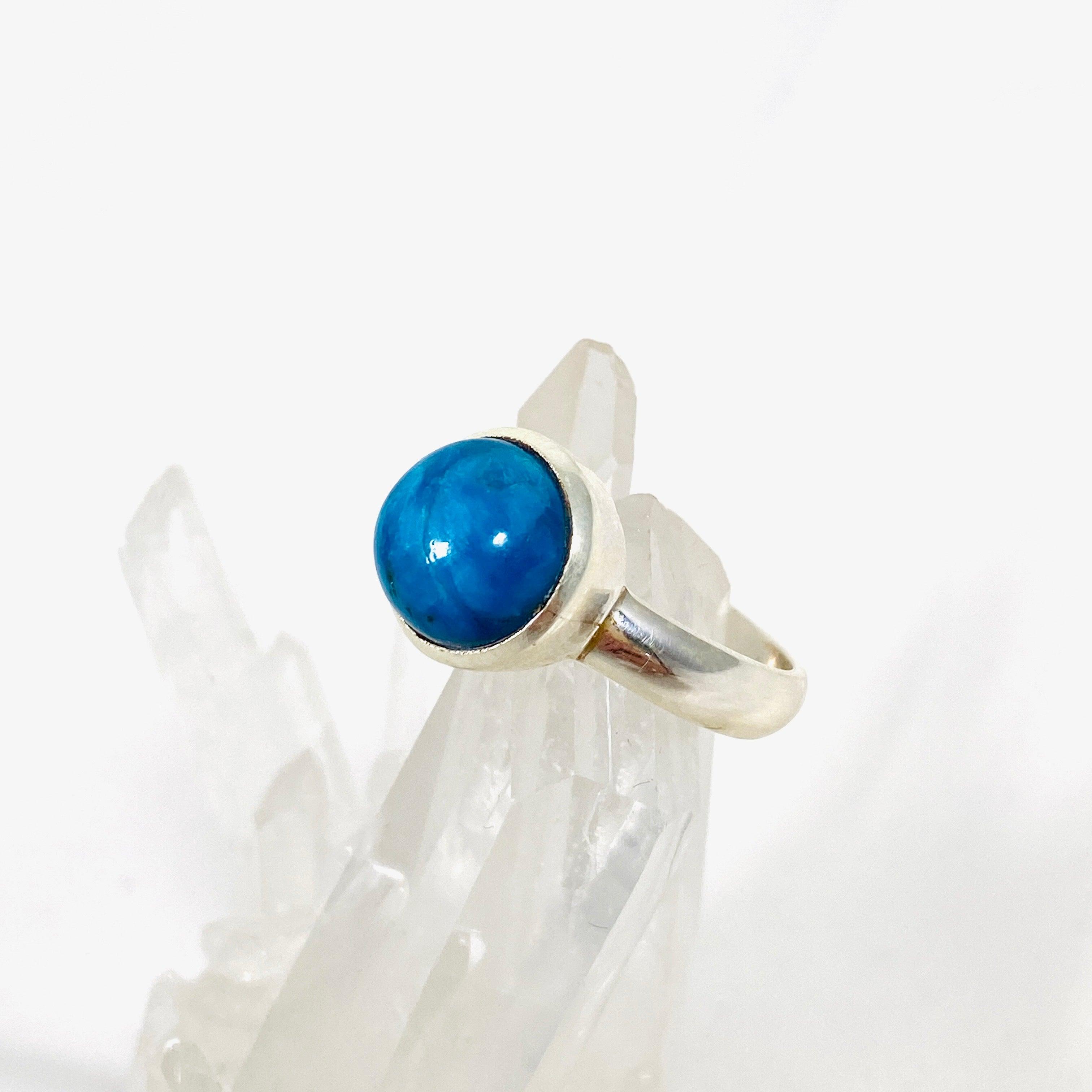 Cavansite Round Ring Size 8 - Natural Stone Jewelry for Women, Handmade Sterling Silver Ring, Boho Chic Accessory - Perfect for Everyday Wear, Gift Giving & Spiritual Healing