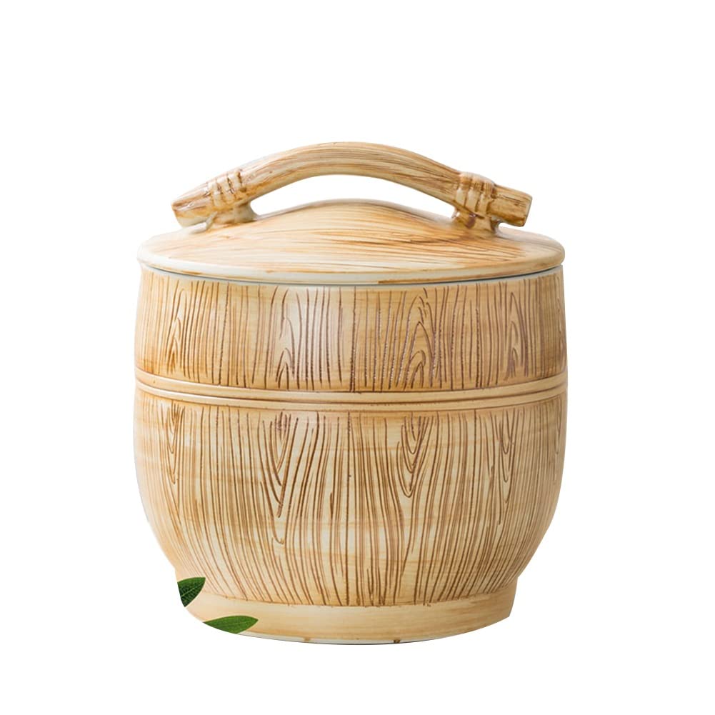 Vintage Ceramic Storage Jar with Lid - 5kg/26x26cm Large Airtight Food Container for Rice, Flour, Sugar & Dry Goods - Beige Retro Kitchen Canister for Pantry Organization & Countertop Decor
