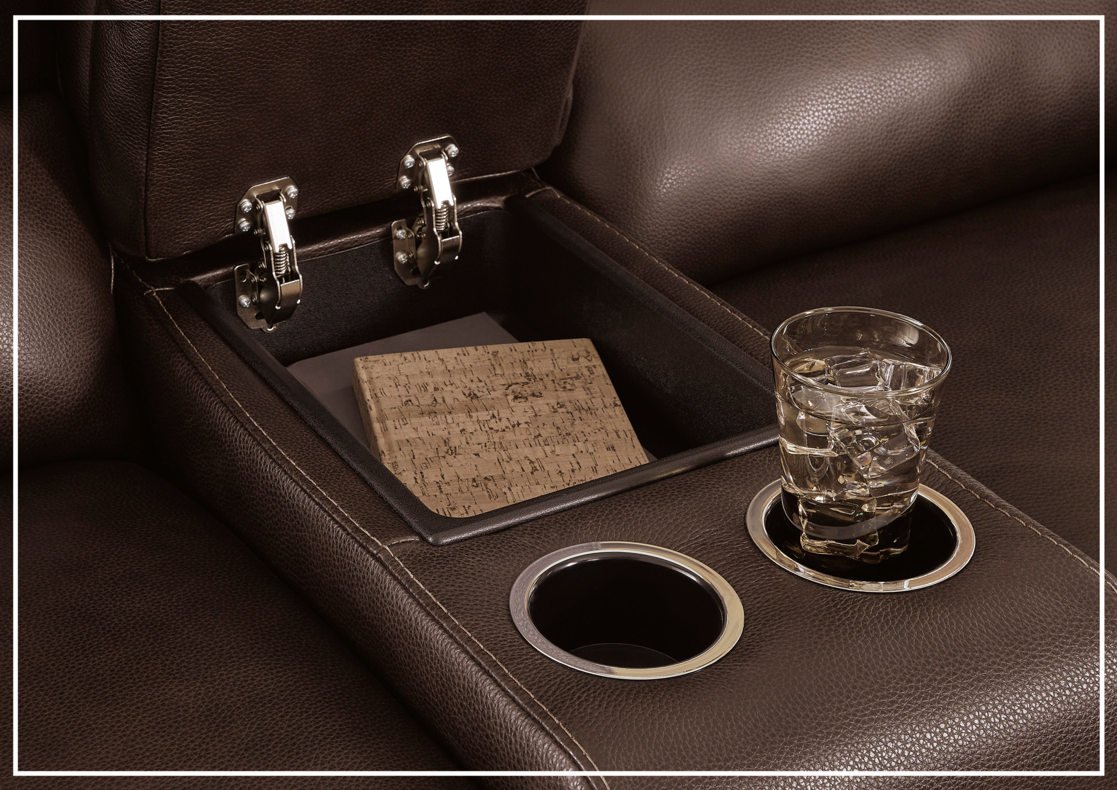Adriano Dual Power Leather Reclining Loveseat with Console - Modern PU Leather Sofa with USB Charging & Cup Holders - Perfect for Living Room, Home Theater & Small Spaces
