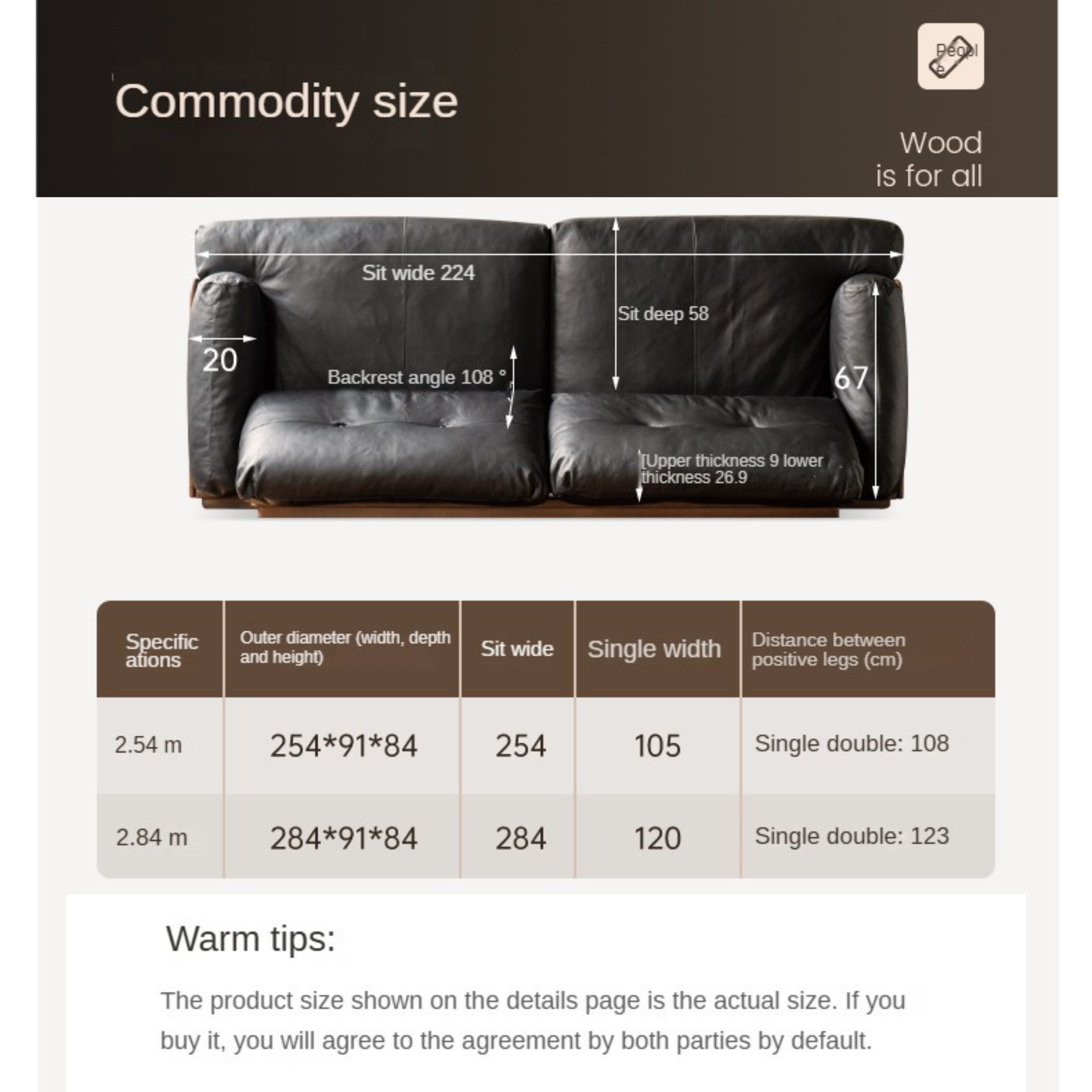 Premium Black Walnut Solid Wood Sofa - Genuine Leather & Fabric Upholstery, Modern Living Room Furniture for Home & Office Comfort