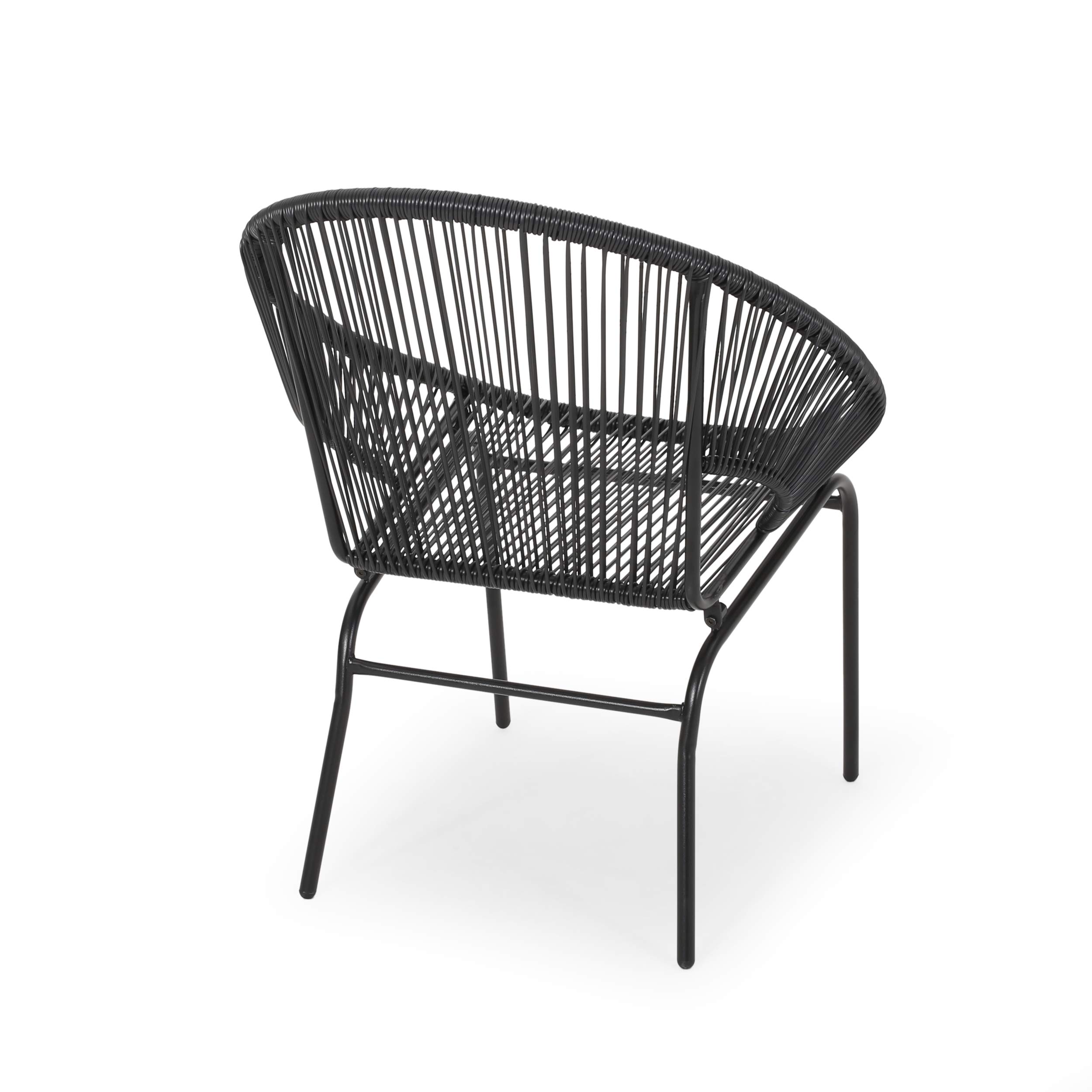 Modern Outdoor Faux Rattan Club Chair Set of 2 - Black Weather-Resistant Patio Furniture for Garden, Poolside & Backyard Relaxation