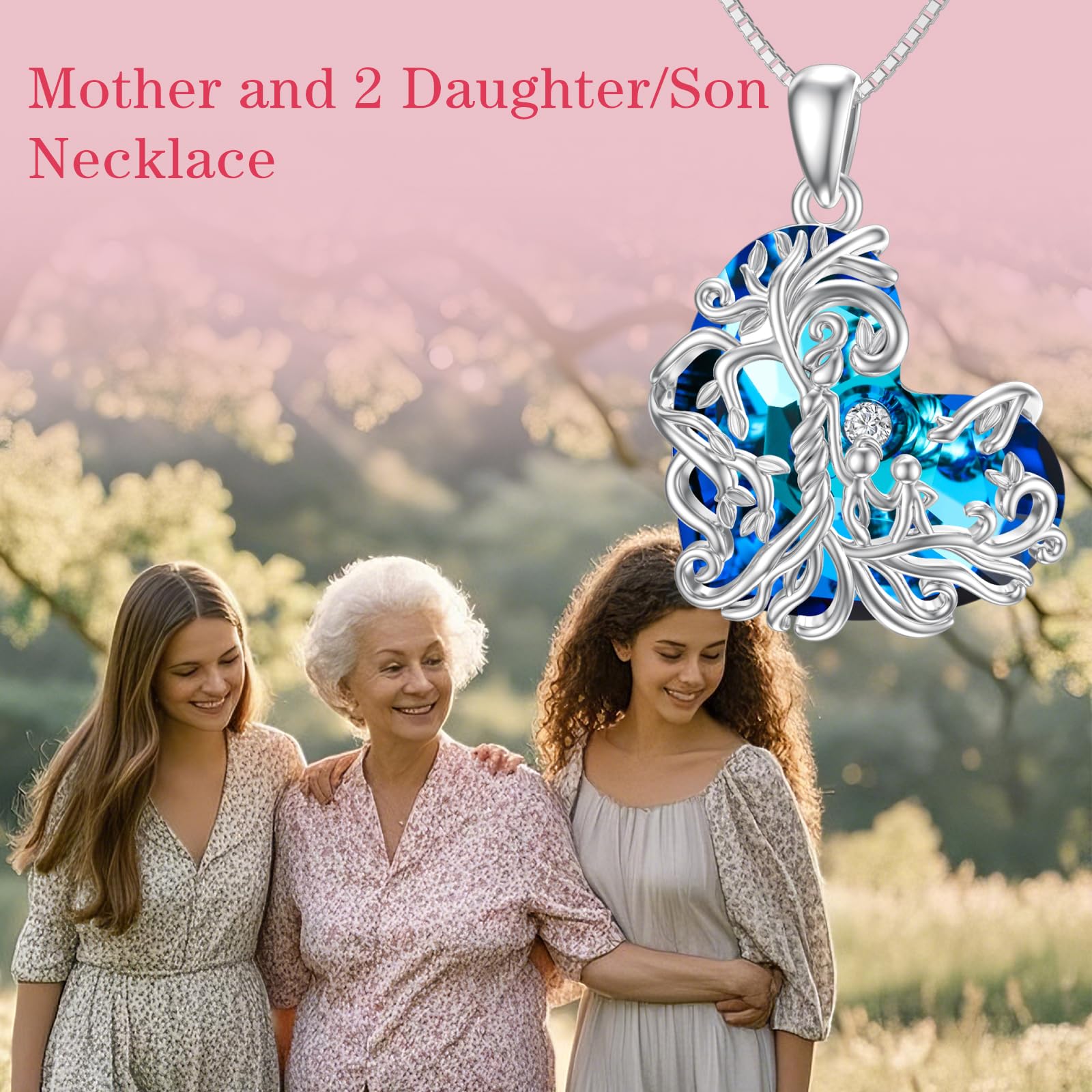 TOUPOP 925 Sterling Silver Family Tree of Life Necklace - Mother & 1-5 Children Crystal Pendant Jewelry | Thoughtful Birthday, Mother's Day Gift for Women, Mom, Grandma | Perfect for Family Reunions, Special Occasions & Heartfelt Moments