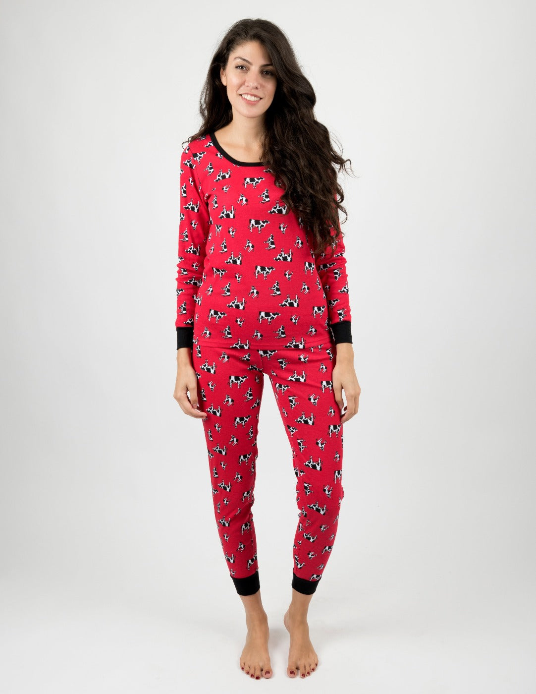 Cozy Cow Print Matching Family Pajama Set - Soft Cotton Sleepwear for Women, Men & Kids - Perfect for Christmas, Family Photos & Holiday Gatherings