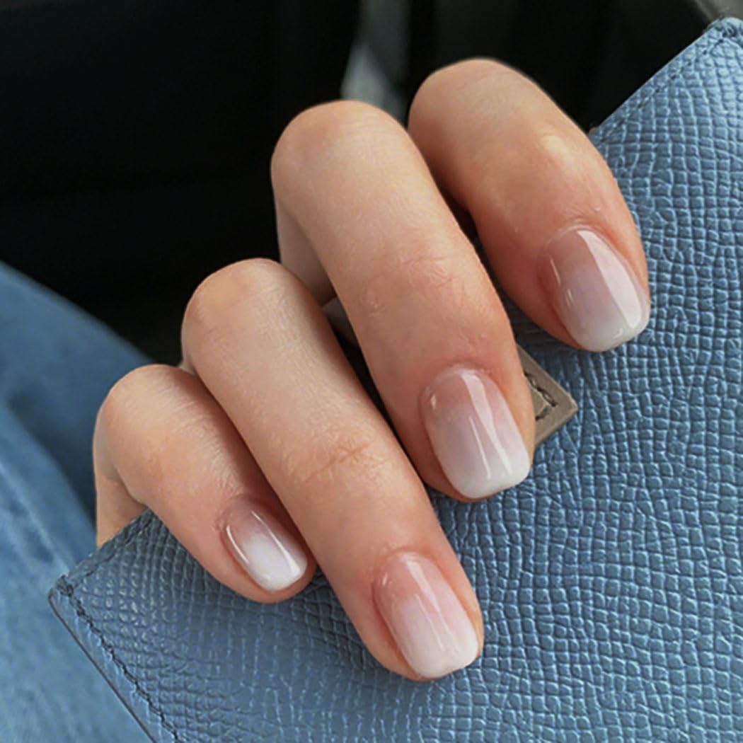 Brishow 24pcs French White Short Press on Nails - Acrylic Gradient Fake Nails with Full Cover Stickers for Women & Girls - Perfect for Parties, Weddings, and Daily Wear