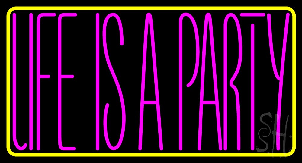 Life Is A Party LED Neon Sign 13x24 Inches - Black Square Acrylic Backing with Dimmer - Bright Premium Indoor Neon Light for Home Bar, Wedding, Birthday Party Decor - Perfect for Wall Decor & Event Lighting