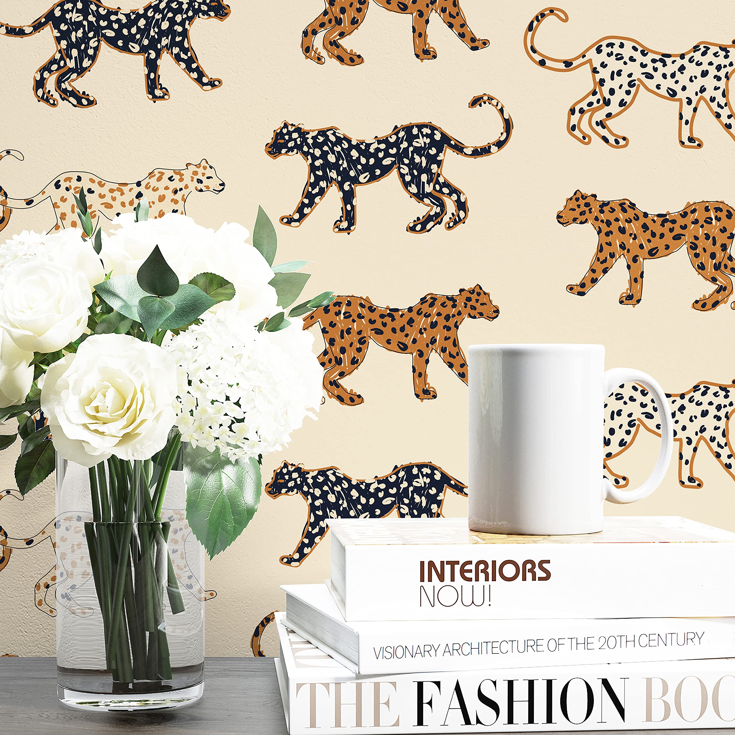 UniGoos Beige Leopard Peel and Stick Wallpaper - Retro Animal Print Self-Adhesive Contact Paper for Shelves, Countertops & Bedroom Decor (17.7
