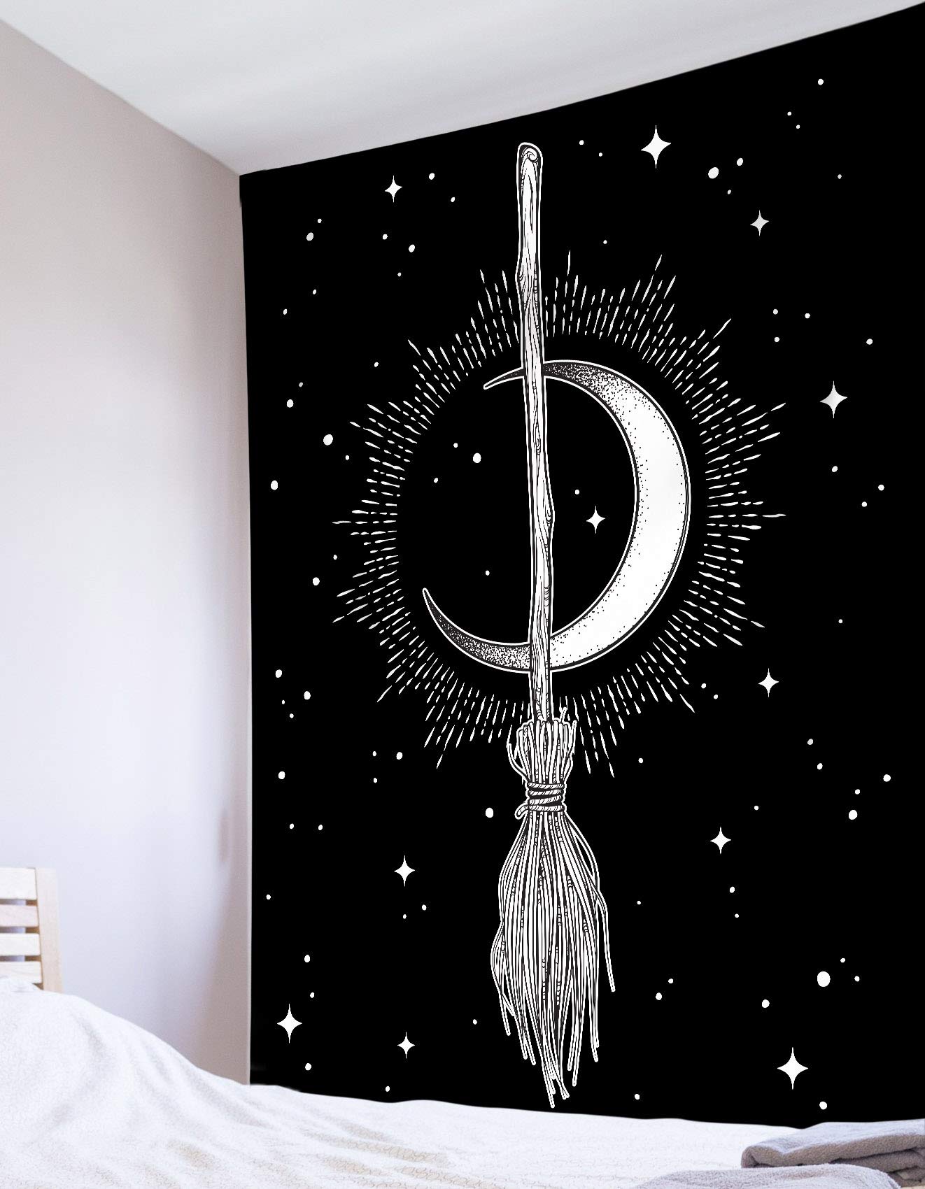 HVEST Witch Moon Tapestry - Bohemian Wall Decor for Bedroom & Living Room - 36x48 Inches - Perfect for Boho Home Decor