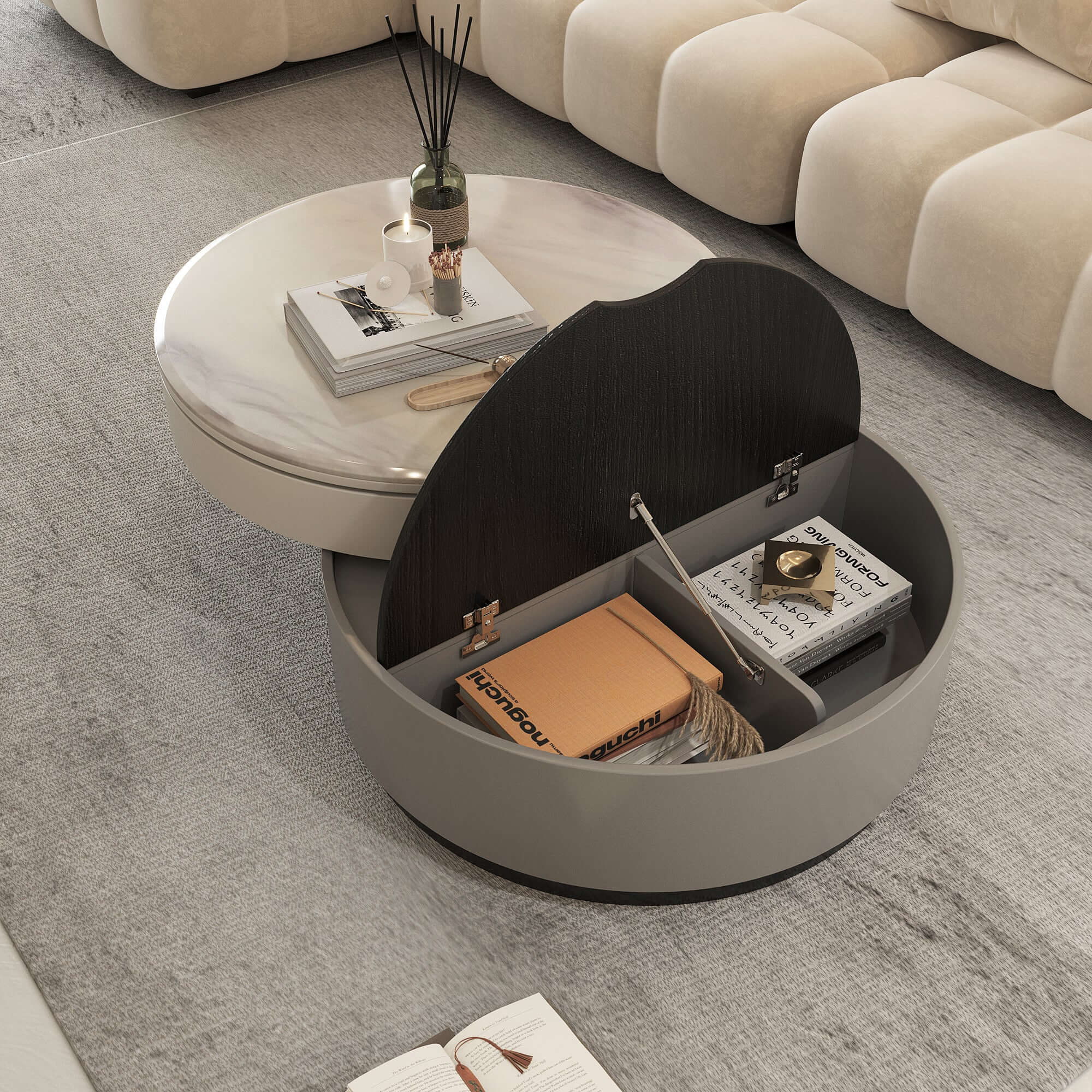 Rotating Round Coffee Table with Microcrystalline Stone Top - Modern Living Room Furniture for Home Decor & Entertainment