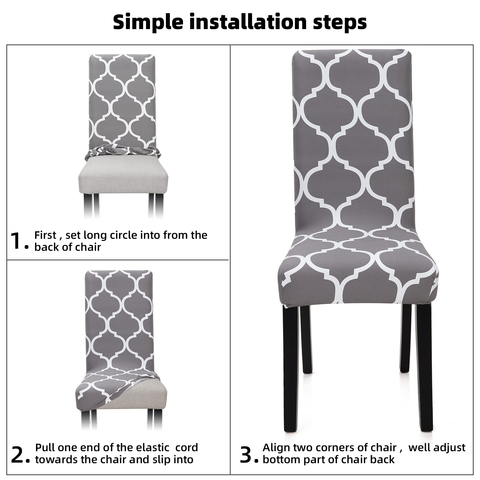 Stretch Spandex Dining Chair Covers - Washable & Removable Parson Chair Slipcovers for Kitchen, Dining Room & Office - Set of 4 (Gray/White) - Perfect for Home Decor, Party & Event Protection