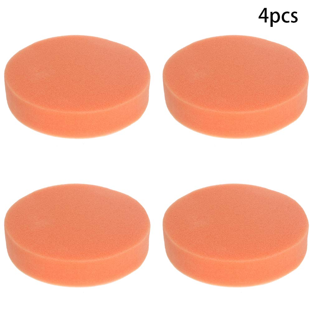 Utoolmart 5-inch Hook and Loop Buffing Sponge Pads - 4-Piece Foam Drill Polishing Pad Kit for Car Detailing, Sanding, Waxing & Paint Correction - Orange Buffing Pads for Automotive Polishing & DIY Projects