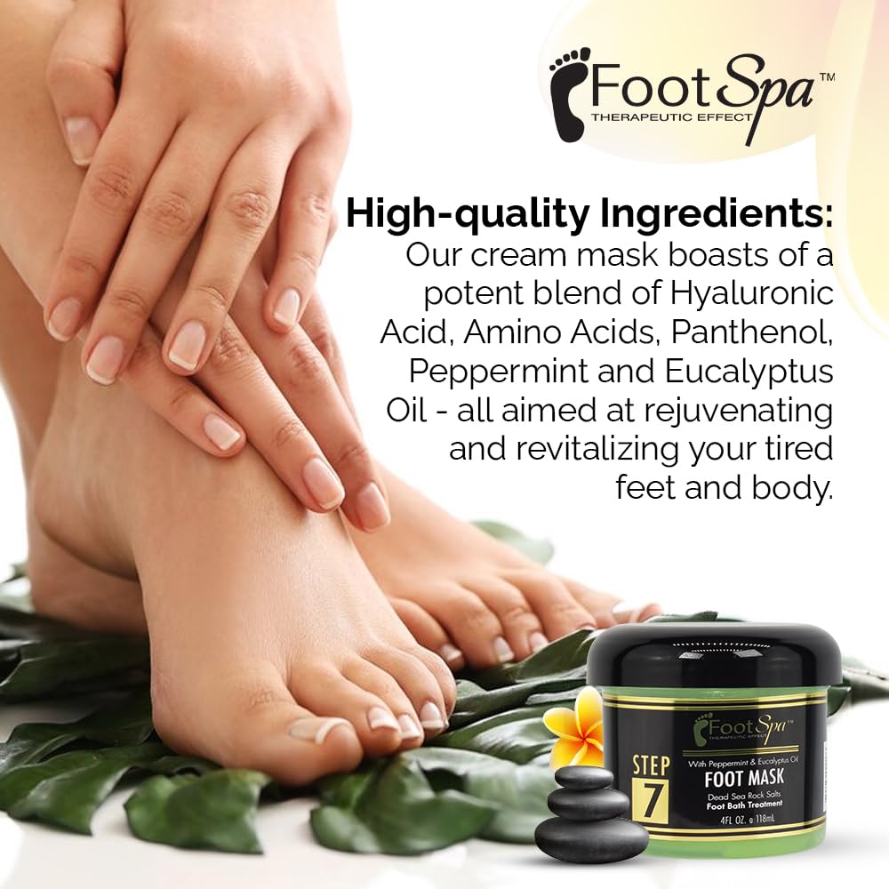 FOOT SPA Cream Mask with Peppermint & Eucalyptus Oil - 4oz Hydrating Pedicure Treatment for Tired Feet - Moisturizing Foot Care for Soft, Fresh Skin | Perfect for Post-Workout Recovery & At-Home Spa Days