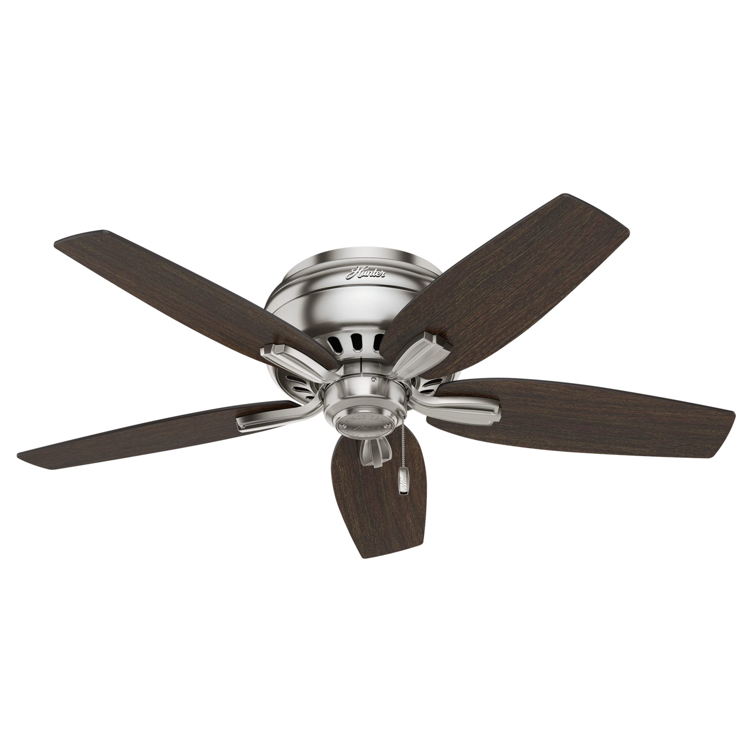 Hunter Fan Company 51082 42-Inch Newsome Brushed Nickel Low Profile Ceiling Fan with LED Light Kit and Pull Chain - Perfect for Bedrooms, Living Rooms, and Home Offices
