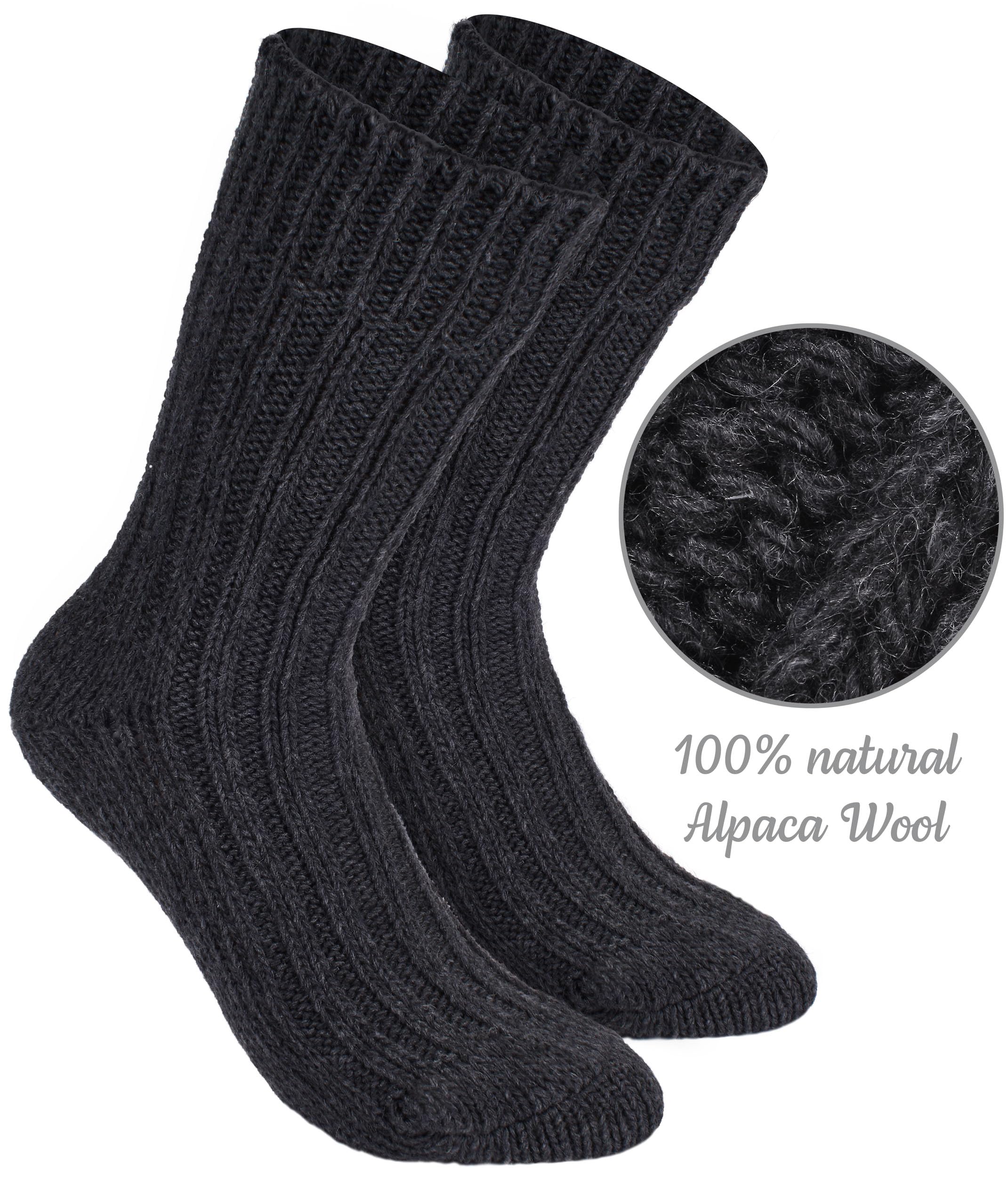 2 Pairs Unisex Alpaca Wool Socks - Ultra Warm Thick Winter Socks for Men & Women - 100% Premium Alpaca Thermal Boot Socks - Perfect for Hiking, Skiing & Cold Weather Activities