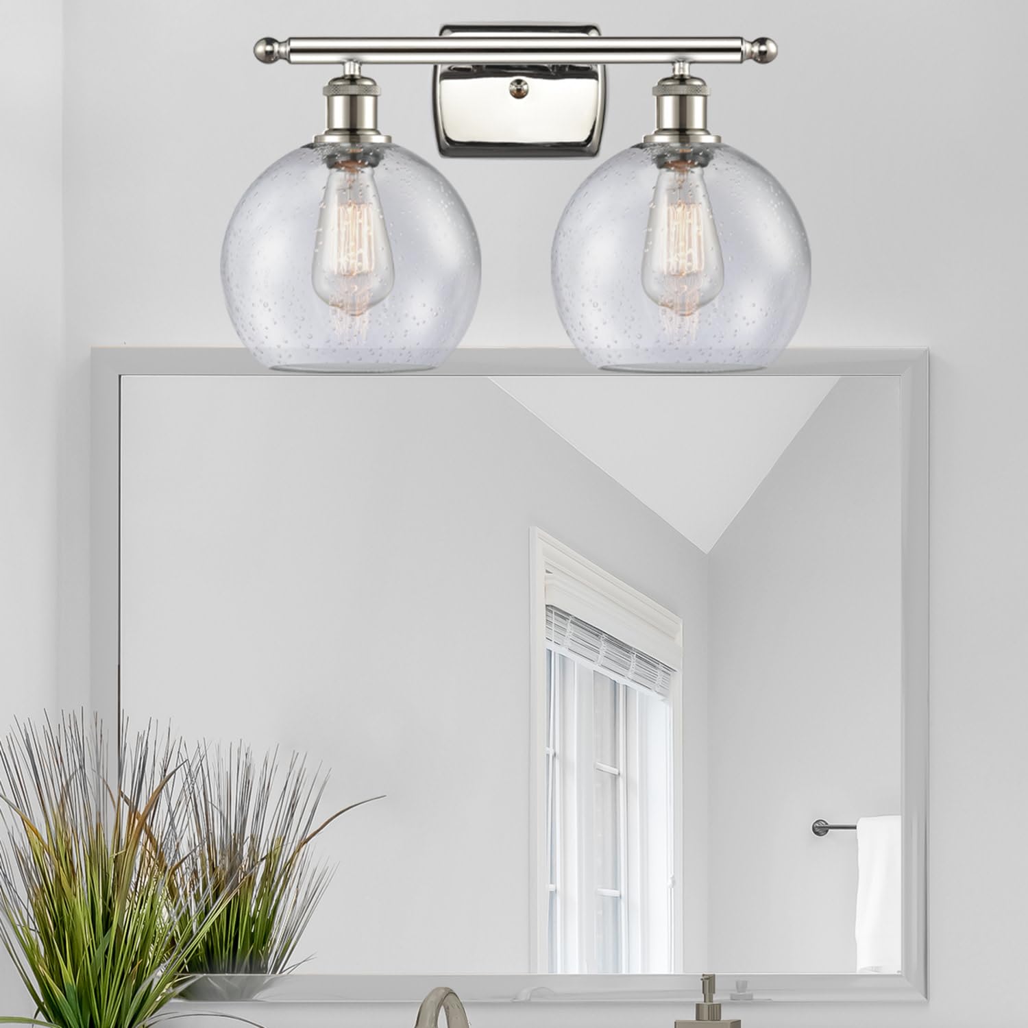Ballston Collection 516-2W-SG-G124-8 Modern Two-Light Bathroom Vanity Light Fixture - Perfect for Bathroom Mirror Lighting and Vanity Makeup Area