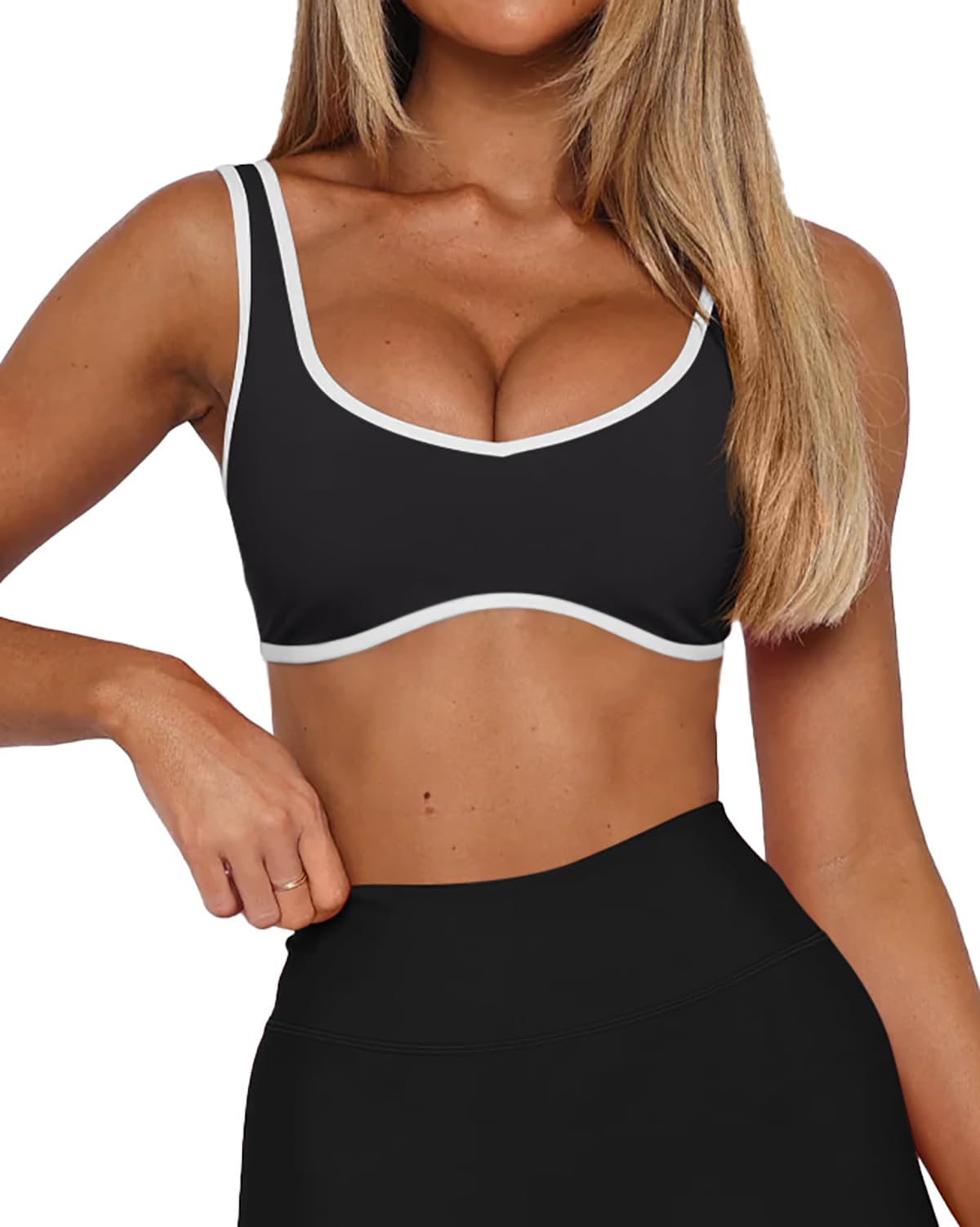 LASLULU Women's Sexy V-Neck Sports Bra - Padded Sleeveless Yoga Crop Top for Workout & Fitness | Perfect for Gym, Running, and Activewear