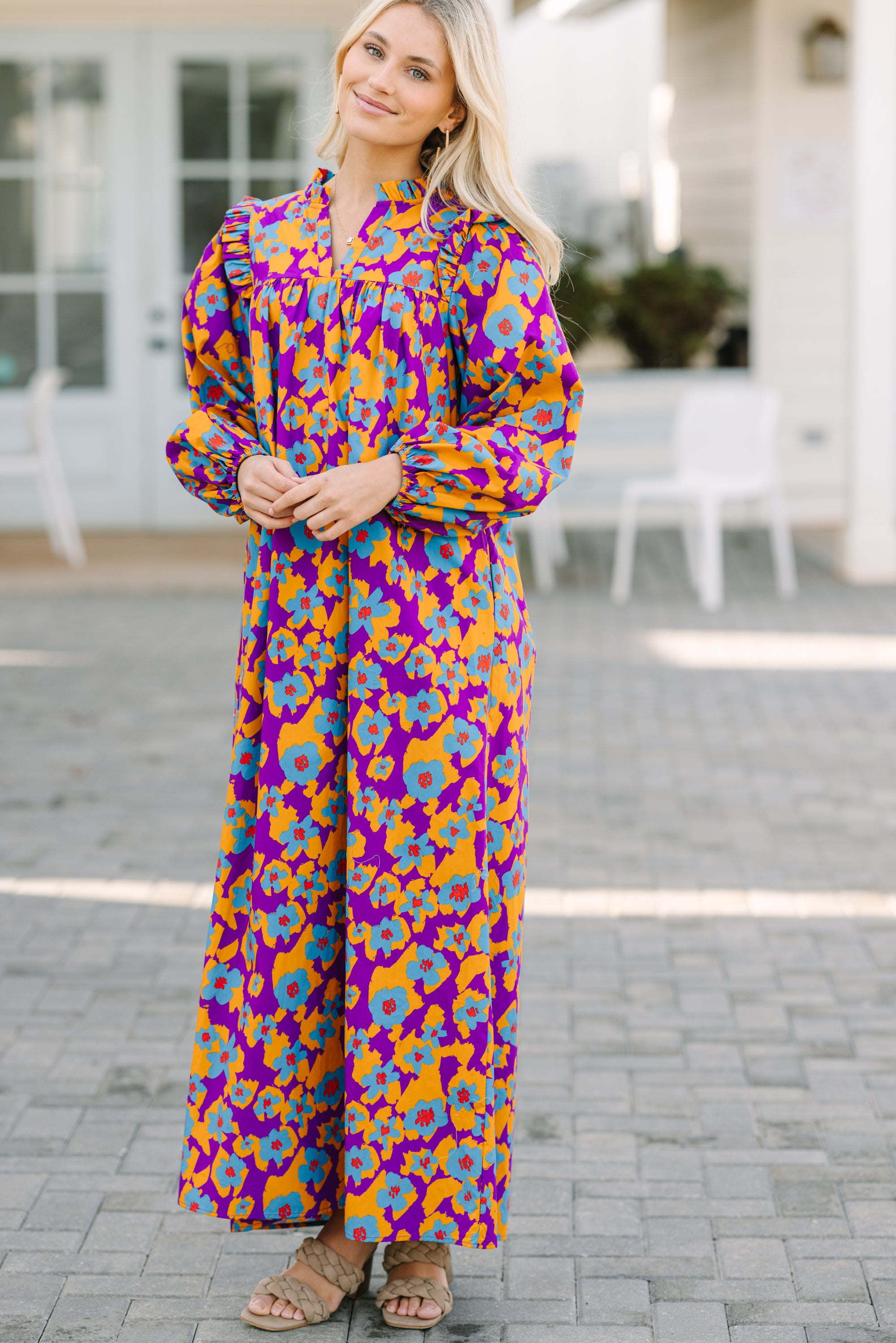 Elegant Purple Floral Maxi Dress for Women - Summer Boho Beach Dress with Flowy Design | Perfect for Vacations, Weddings & Outdoor Events
