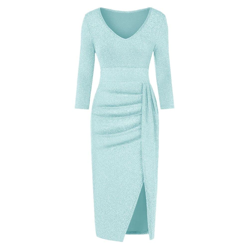 Elegant NP Women's Sleeve Slit Ruched Evening Party Dress - Perfect for Cocktail Parties, Prom, Night Out & Special Occasions