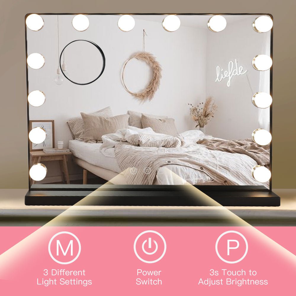 Depuley 20x16 Inch Hollywood Makeup Mirror with Lights - 14 Dimmable LED Bulbs, 3 Color Modes, USB Charging & Detachable 10X Magnifier - Perfect for Home Vanity, Dressing Room & Professional Makeup Artists (50x40cm)
