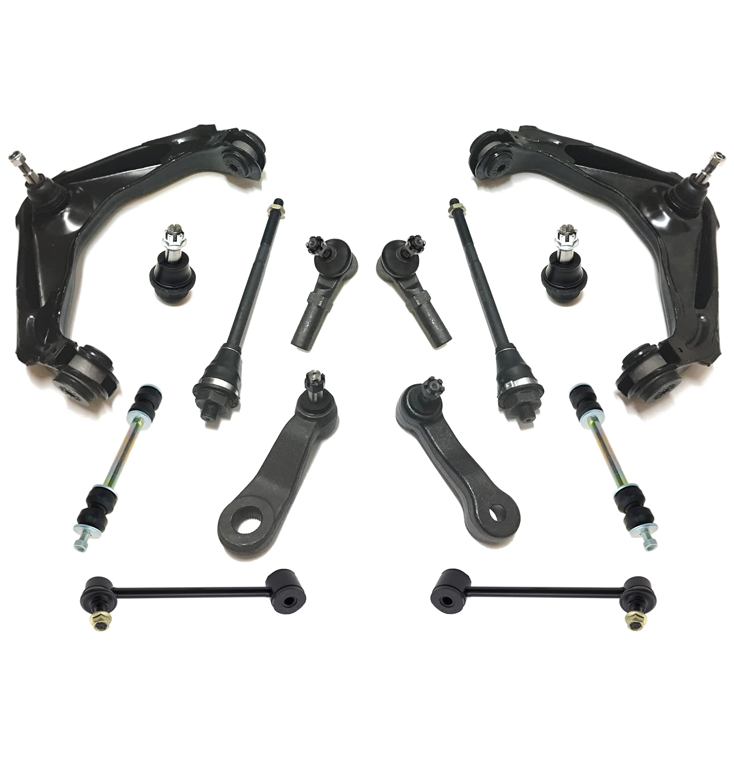 14-Piece Suspension Kit - Front & Rear Sway Bar Links, Lower Ball Joints, Inner/Outer Tie Rod Ends, Pitman Arm with 3-Groove Spline, Offset Upper Control Arm - Perfect for Jeep Wrangler, Chevy Silverado & Ford F-150 Off-Road Upgrades