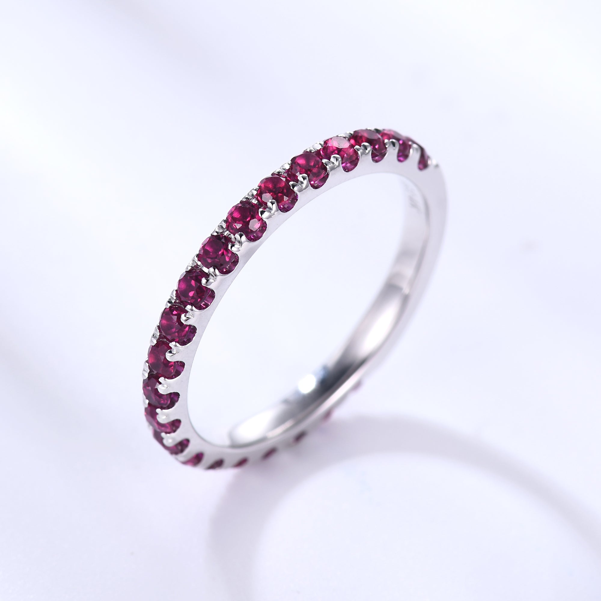 Natural Ruby Wedding Ring for Women - 3/4 Eternity Band in 14K White Gold with Micro Pave Setting (2mm Width) | Perfect for Engagement, Anniversary & Romantic Gifts