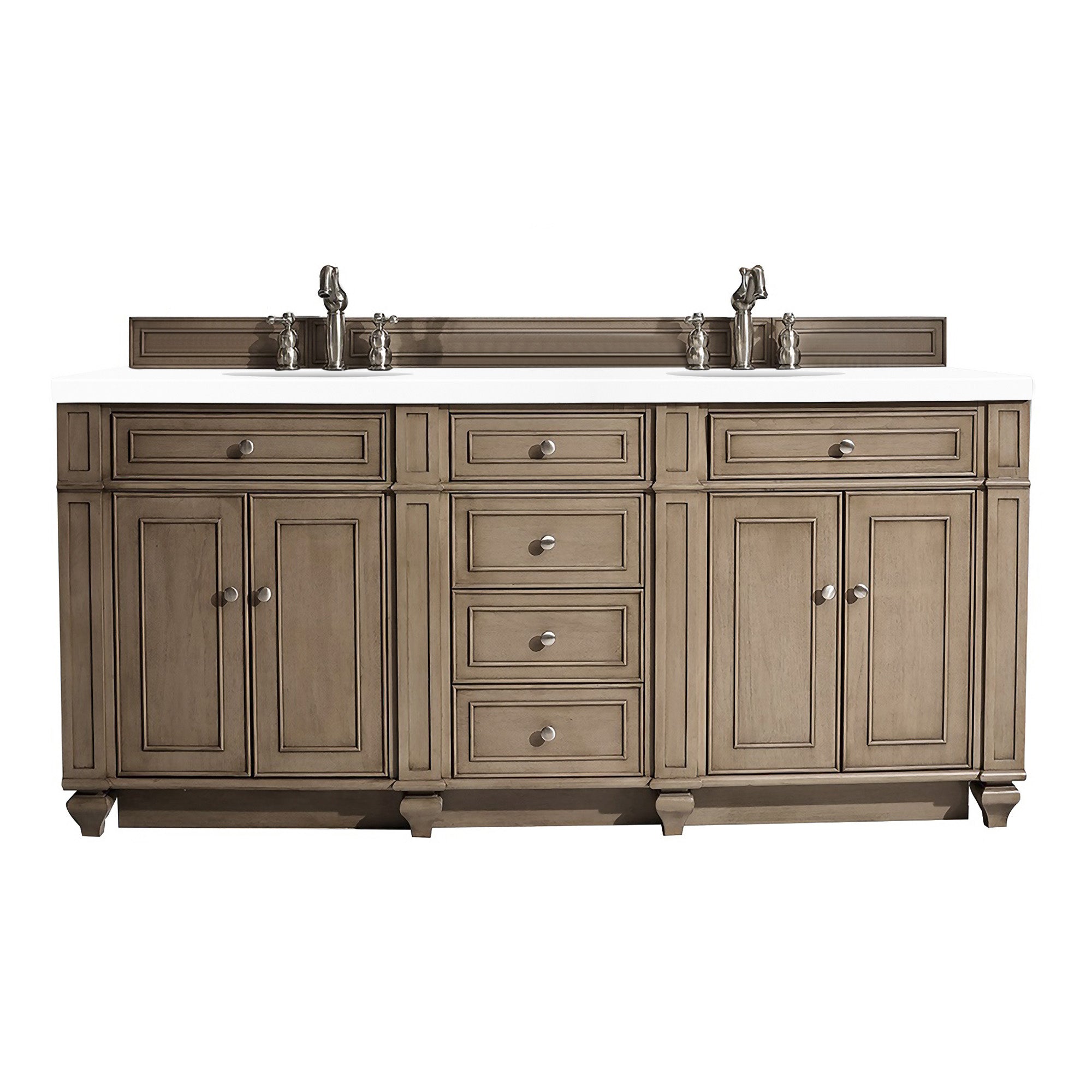 Bristol 72 Inch Double Bathroom Vanity with Whitewashed Walnut Finish & 3CM Classic White Quartz Countertop - Perfect for Master Bathroom, Guest Bath or Modern Home Renovation