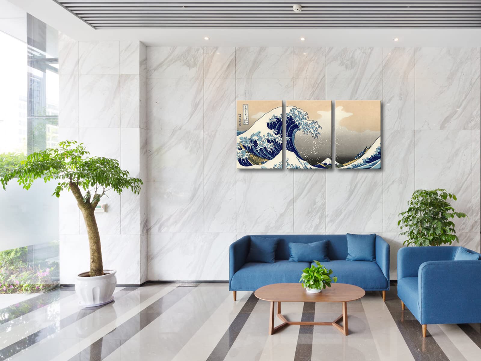 Wieco Art Great Wave of Kanagawa by Katsushika Hokusai - 3 Piece Modern Stretched Canvas Prints, Abstract Ocean Painting Wall Art for Home & Office Decor - Perfect for Living Room, Bedroom or Workspace