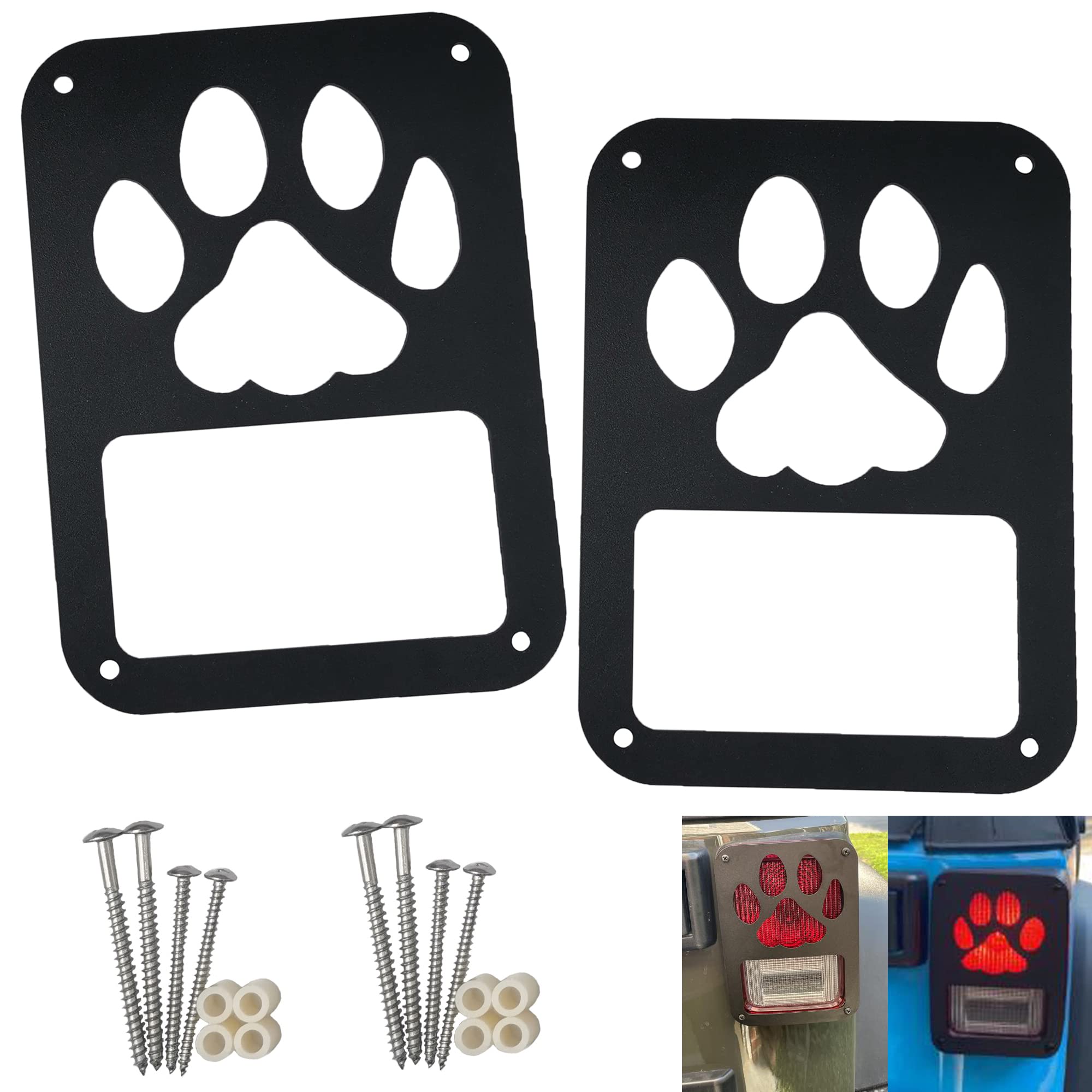 2-Pack Dog Paw Rear Tail Light Covers & Guards for 2007-2018 Jeep Wrangler JL JK - Durable Protective Accessories for Off-Road Adventures & Custom Styling