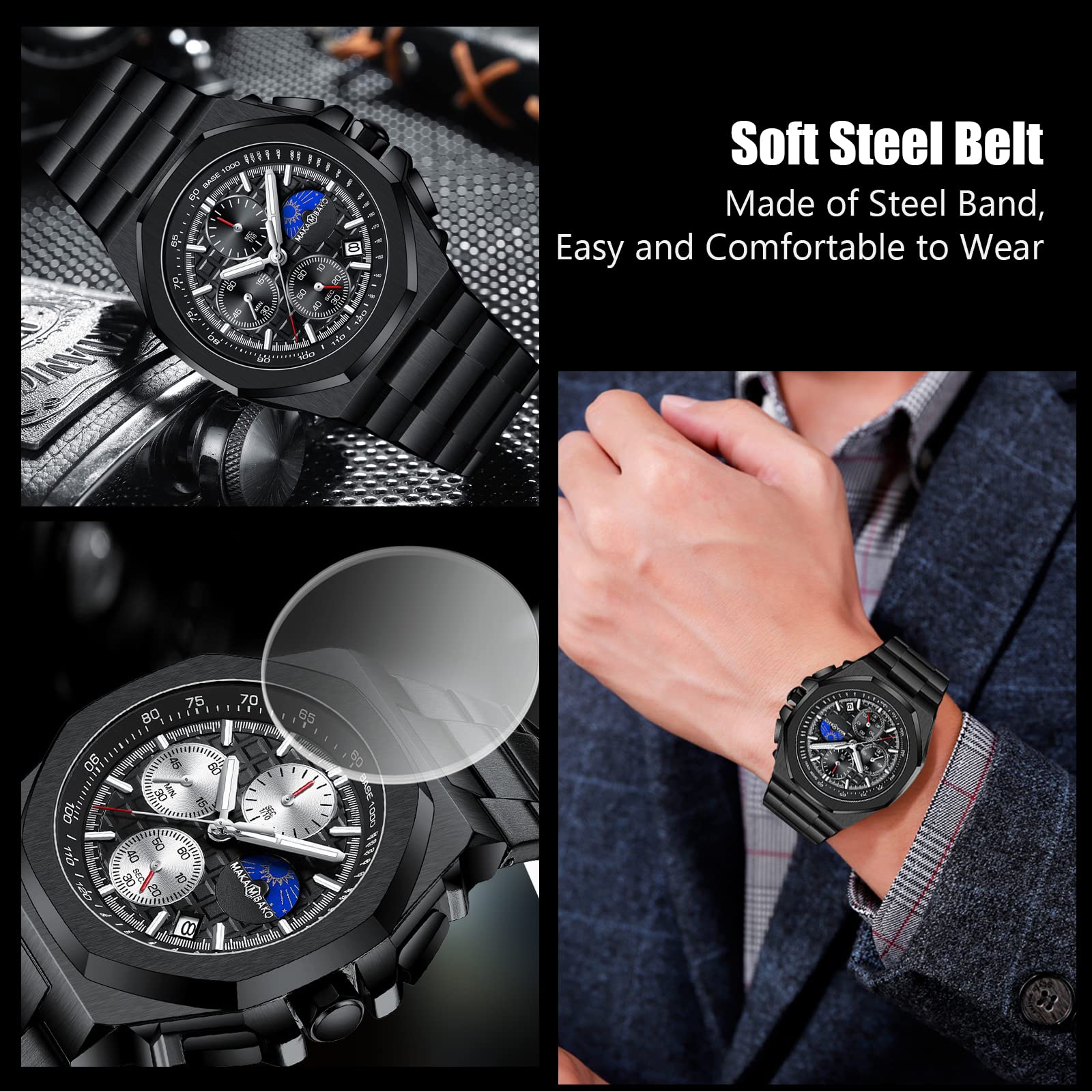 RORIOS Stylish Men's Analog Quartz Wrist Watch - Stainless Steel Band, Multifunction Chronograph - Perfect for Business, Casual & Formal Occasions