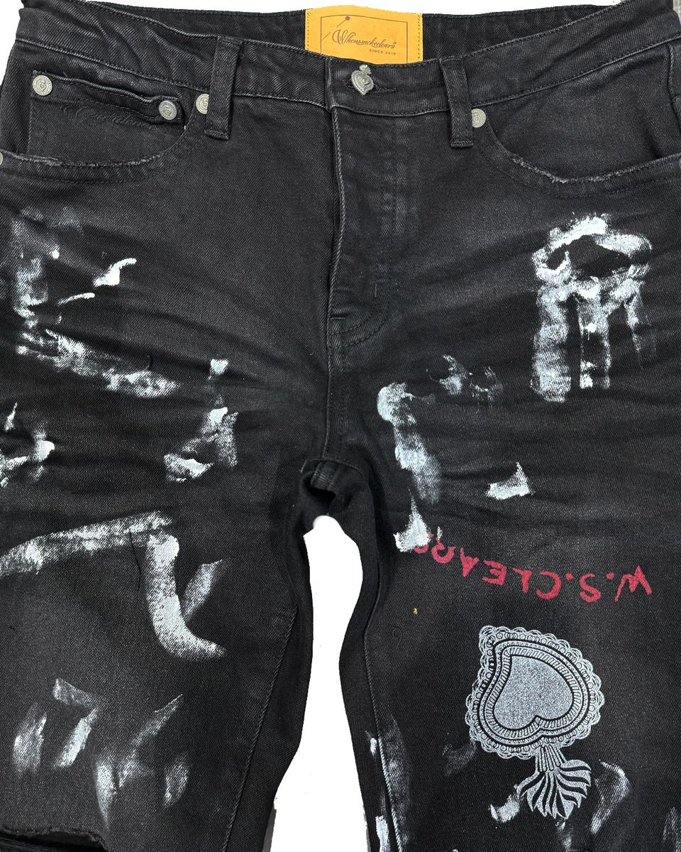 WHEN SMOKE CLEARS Painted Denim Jeans - Distressed Vintage Style Women's High Waisted Skinny Jeans for Casual Wear and Night Out