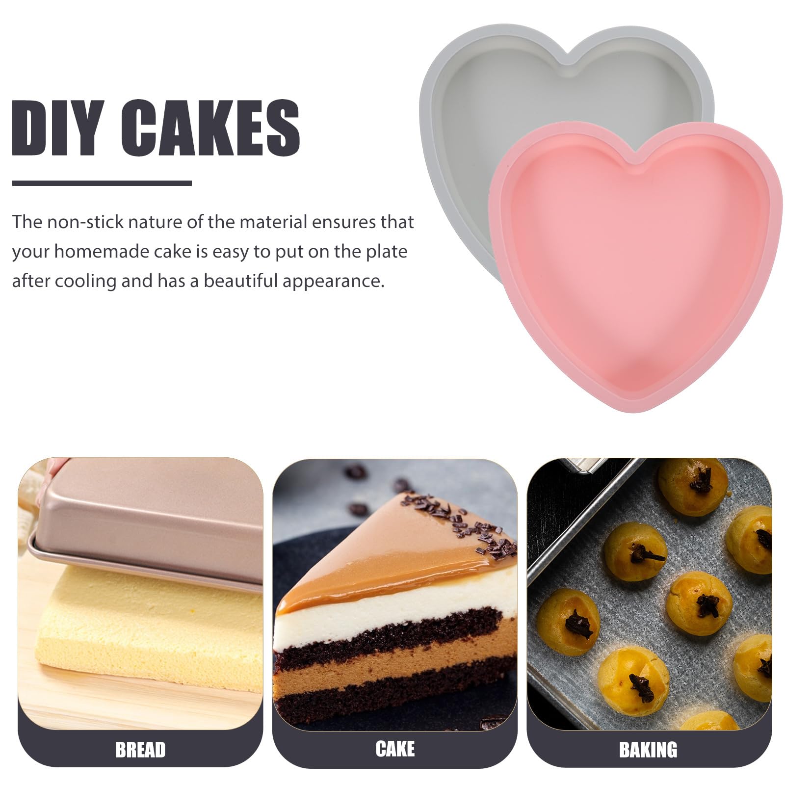 Hemoton 2-Pack 8 Inch Heart Shaped Silicone Cake Pans - Non-Stick Baking Molds for Chocolate, Jelly, Pudding, Soap & Candy - Oven, Microwave & Freezer Safe - Perfect for Valentine's Day, Mother's Day & Romantic Desserts