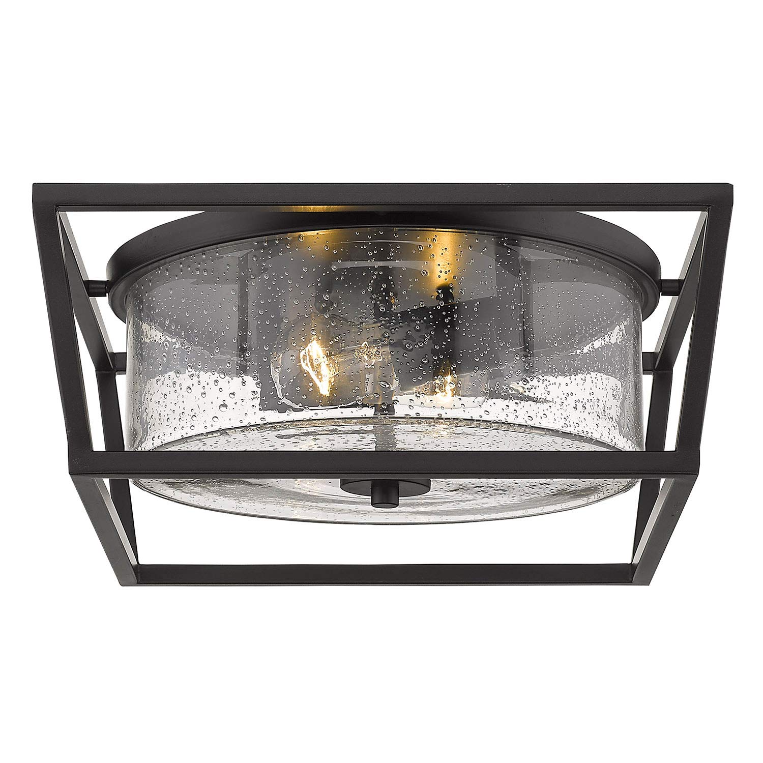 Golden Lighting Mercer Flush Mount Ceiling Light - Matte Black with Seeded Glass, Modern Ceiling Light Fixture for Bedroom, Kitchen & Hallway