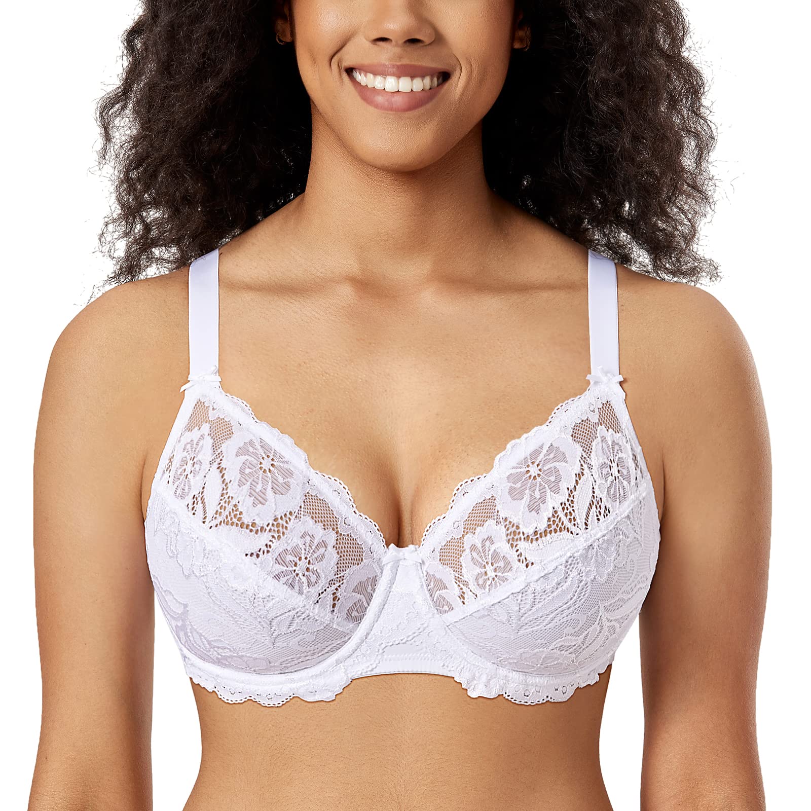 DELIMIRA Women's Plus Size Full Coverage Lace Underwire Unlined Bra - Comfortable Support for Everyday Wear, Work & Special Occasions
