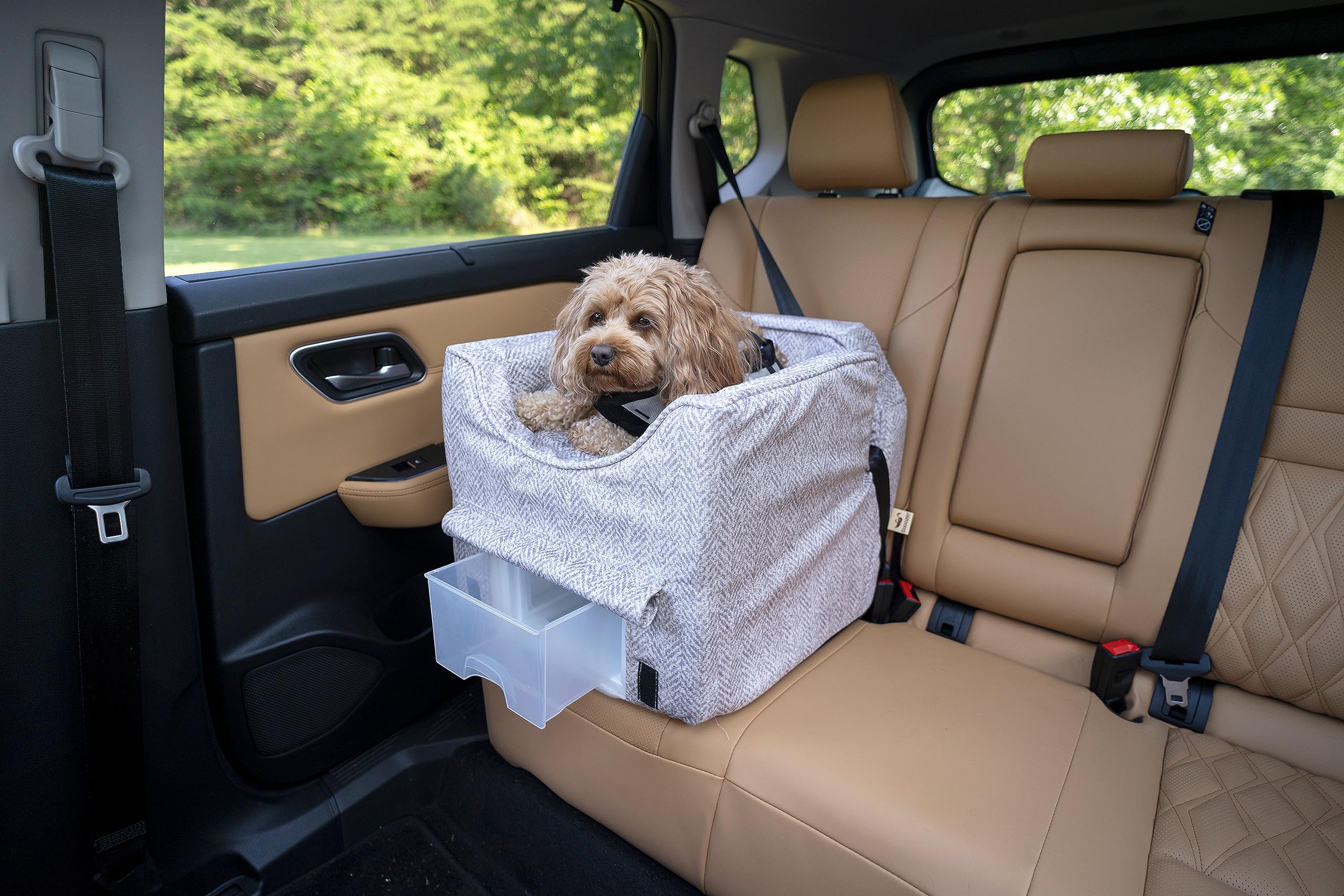 Snoozer Dog Car Seat for Small Dogs 0-15 lbs - Washable Cover & Storage Tray - Prevents Car Sickness for Travel