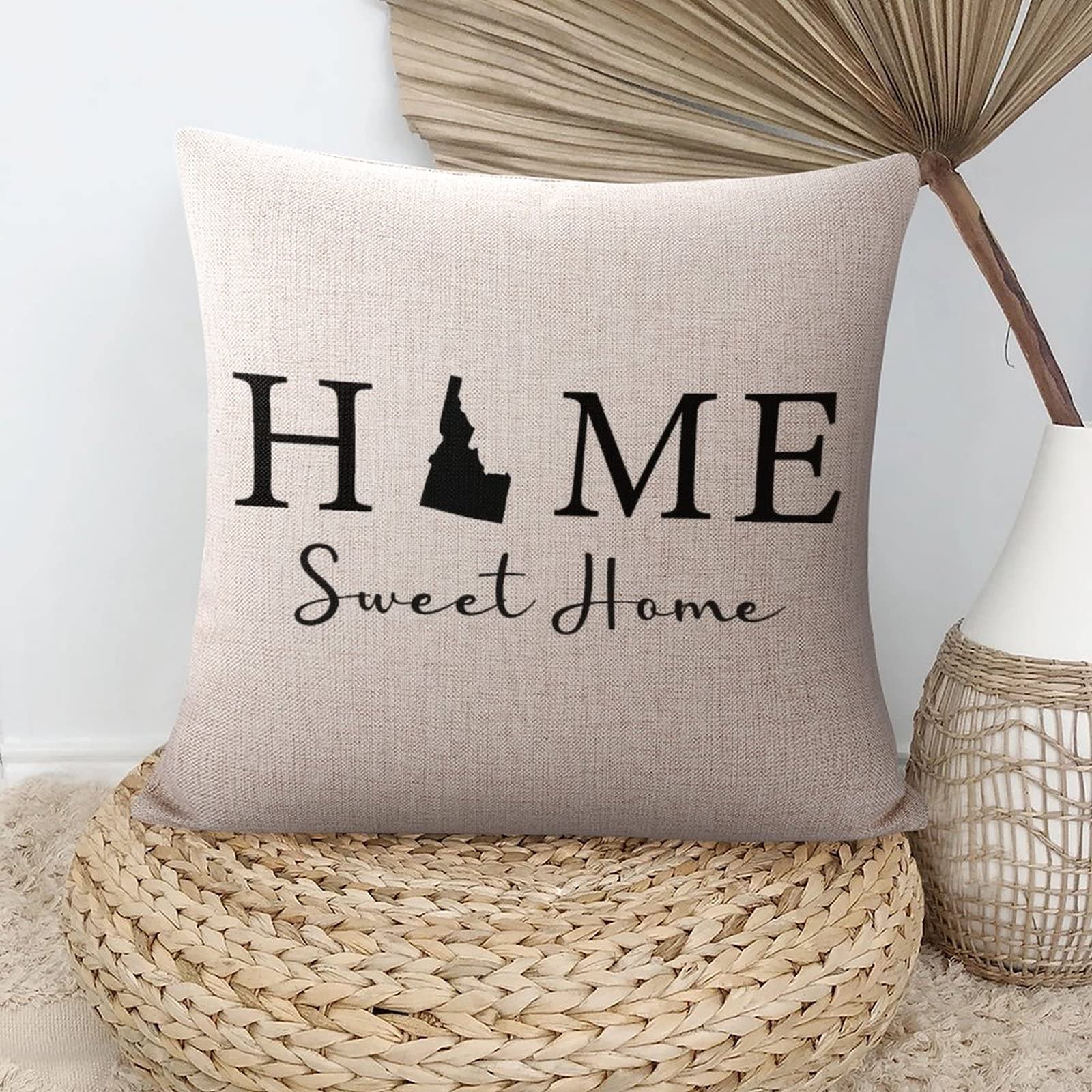 Idaho State Map Farmhouse Pillow Covers 16x16 Inch - Linen Throw Pillowcase for Couch, Sofa & Bed Decor - Home Sweet Home Decorative Cushion Cover (Perfect for Living Room, Bedroom & Farmhouse Style Decor)