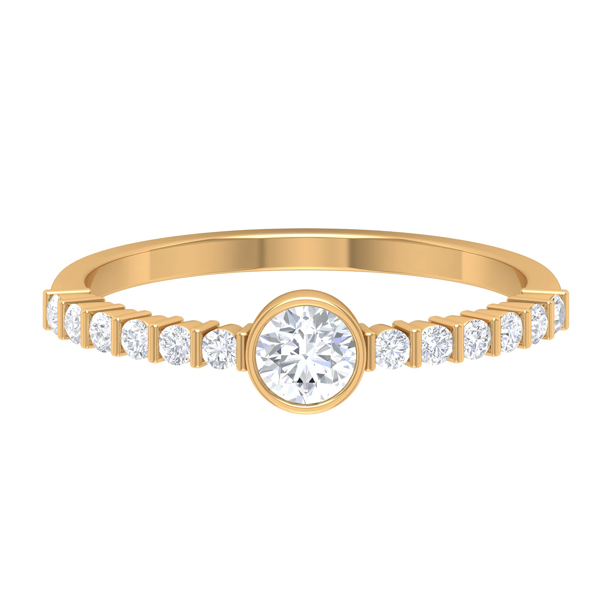 3/4 CT Certified Diamond Solitaire Ring for Women - 14K Solid Gold Bezel Set with Side Stones, April Birthstone Jewelry - Perfect for Engagement, Anniversary & Special Occasion Gifts