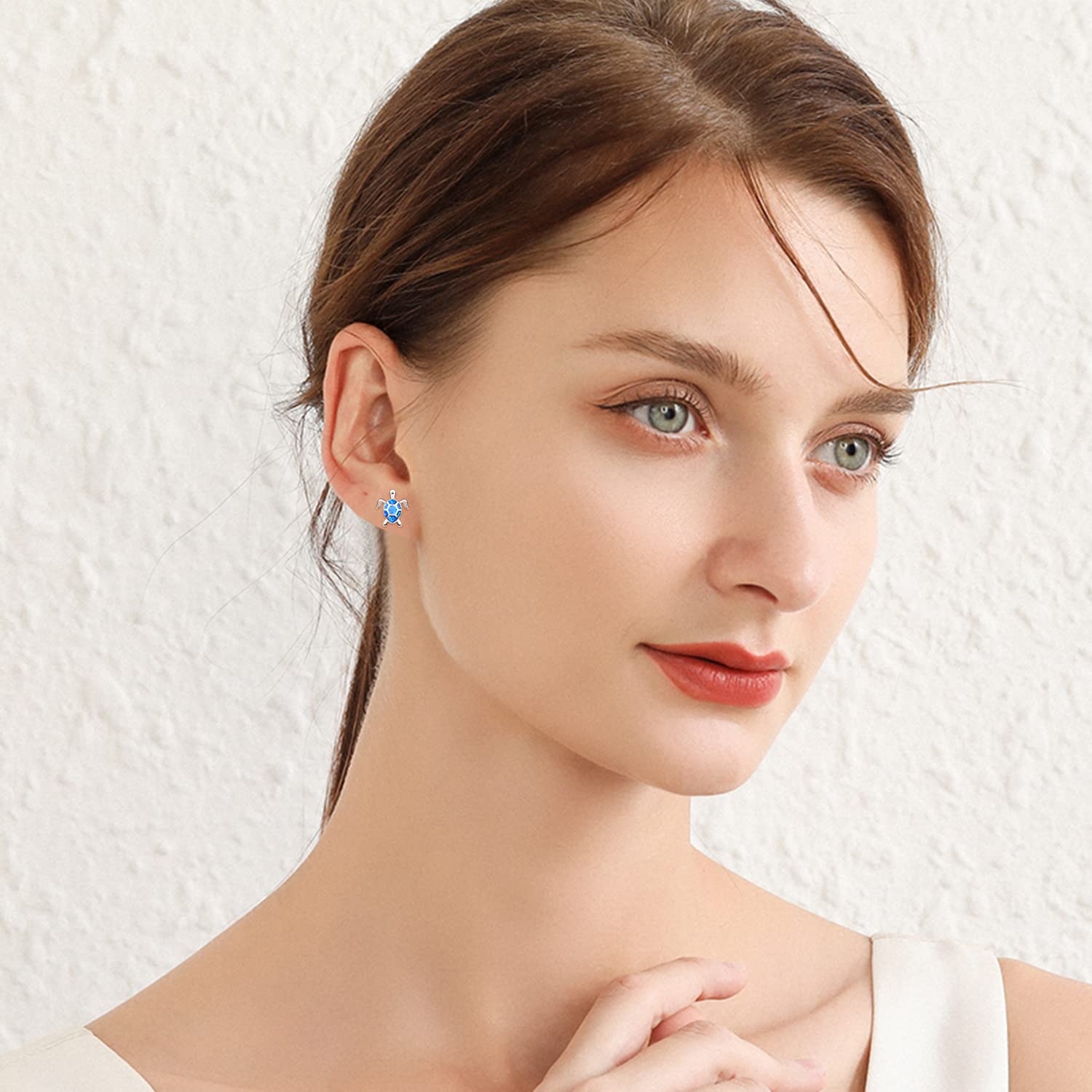 KINGWHYTE 925 Sterling Silver Turtle Dangle Earrings with Hawaiian Blue Opal - Elegant Animal Jewelry Gift for Women, Perfect for Beach Vacations, Summer Outfits & Boho Fashion