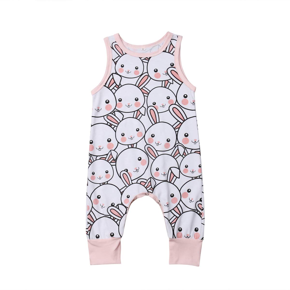 Adorable Baby Girls' Rabbit Print Sleeveless Jumpsuit - Soft Cotton Summer Romper for Sleeping & Playtime | Perfect for Nursery, Daycare & Outdoor Adventures