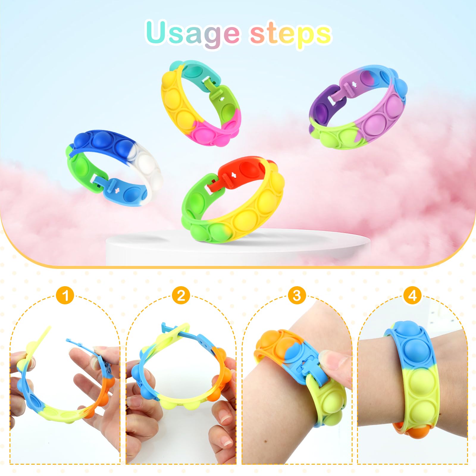 Pop It Push Bubble Fidget Sensory Toy Bracelet - Stress Relief & Anxiety Relief for Kids & Adults - Perfect for Classroom, Office, Travel & Home Use