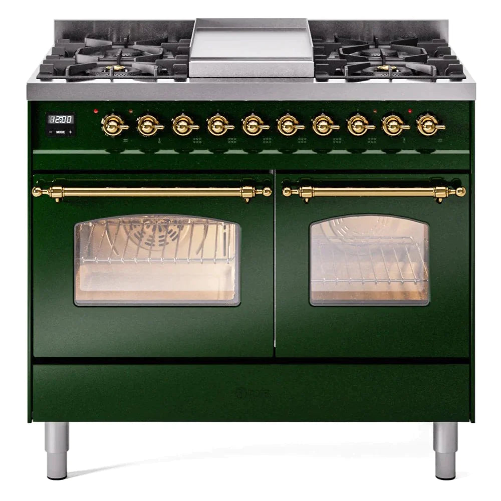 ILVE 40 Nostalgie II Series Freestanding Double Oven Dual Fuel Range - 6 Sealed Burners & Griddle - Professional Gas & Electric Range for Home Kitchen - Perfect for Baking, Roasting & Family Cooking (Model UPD40FNMP)