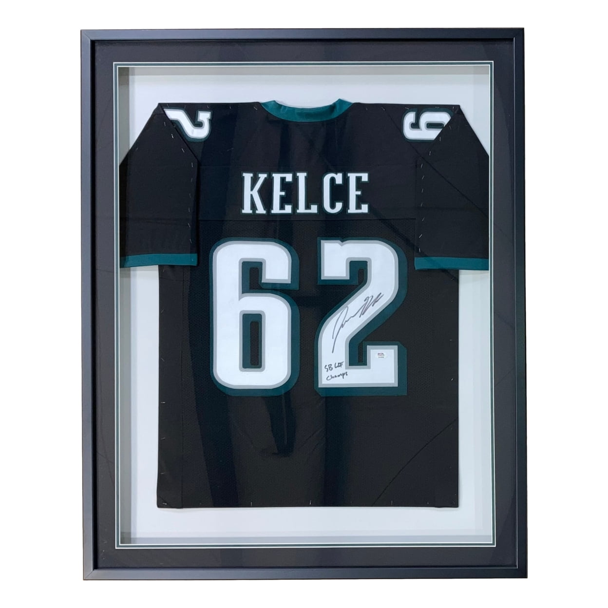 Jason Kelce Philadelphia Eagles Signed Framed Black Football Jersey - Super Bowl LII Champions - PSA Authenticated - Perfect for Eagles Fans, Sports Memorabilia Collectors & Man Cave Decor