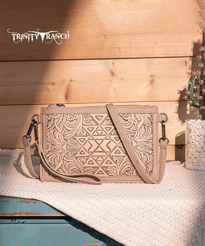 Trinity Ranch Aztec Tooled Leather Wristlet - Stylish Crossbody Wallet for Women | Perfect for Shopping, Travel & Everyday Use