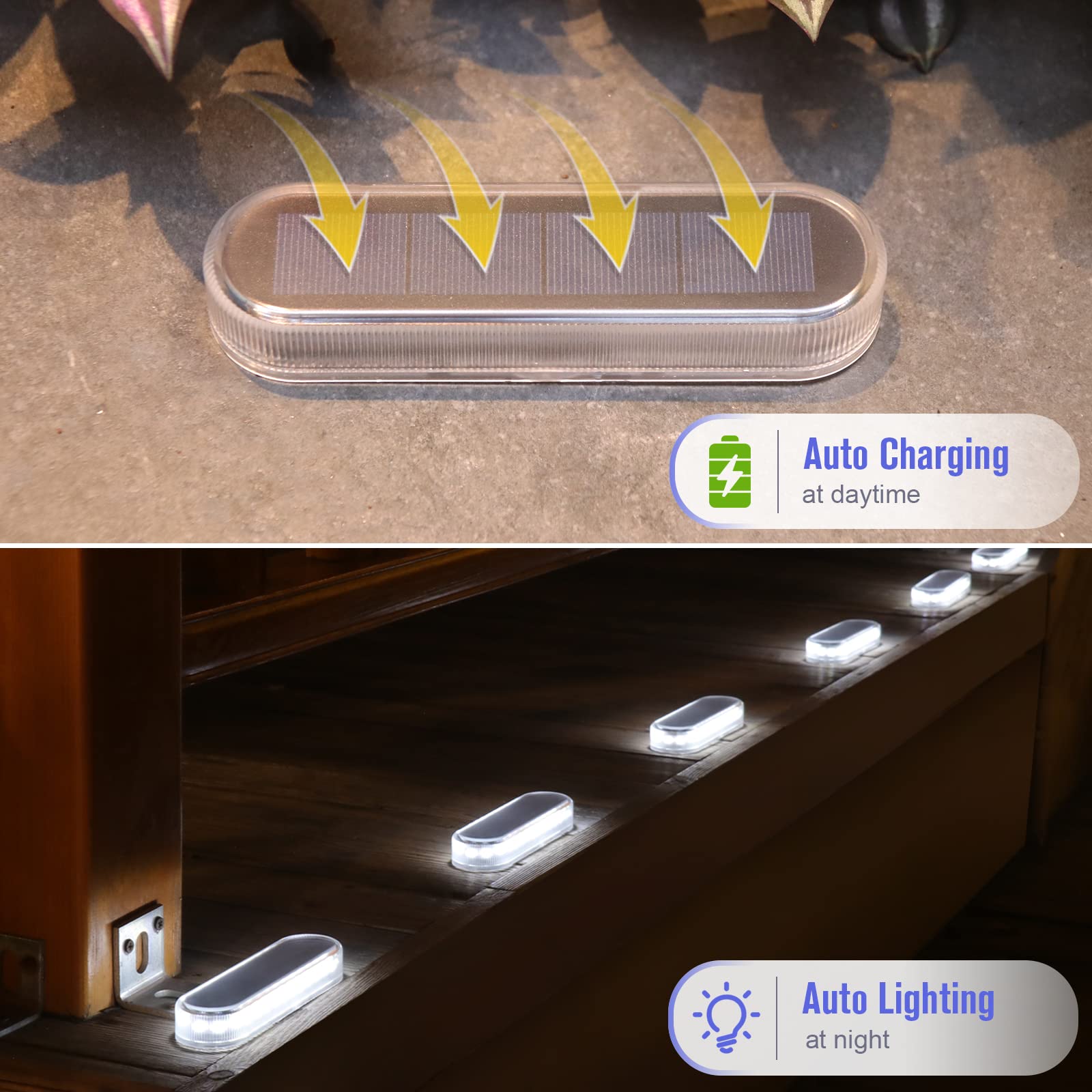 Solar LED Step Lights 4-Pack - Waterproof Outdoor Driveway Lights for Concrete Steps (White) - Perfect for Walkways & Gardens