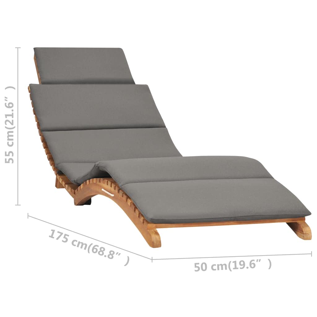Premium SKM Folding Sun Lounger with Dark Gray Cushion - Solid Teak Wood Outdoor Chaise Lounge - Perfect for Poolside, Beach, Patio & Backyard Relaxation