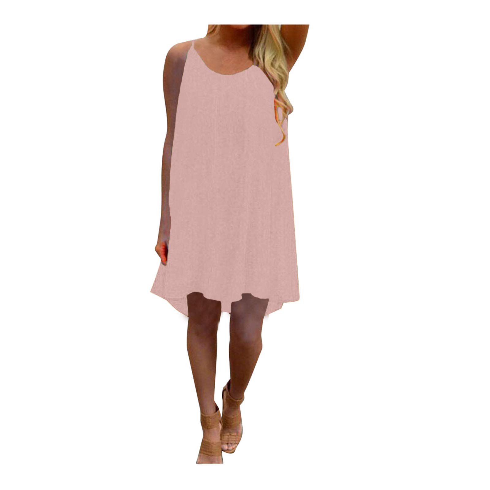 Women's Summer Chiffon Beach Dress - Pink Strappy for Outings