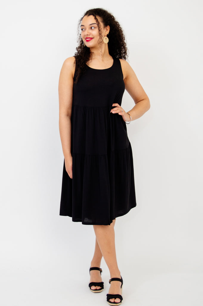 Juni Dress - Black Linen Bamboo Blend Women's Summer Dress | Perfect for Beach Vacations, Brunch & Casual Outings