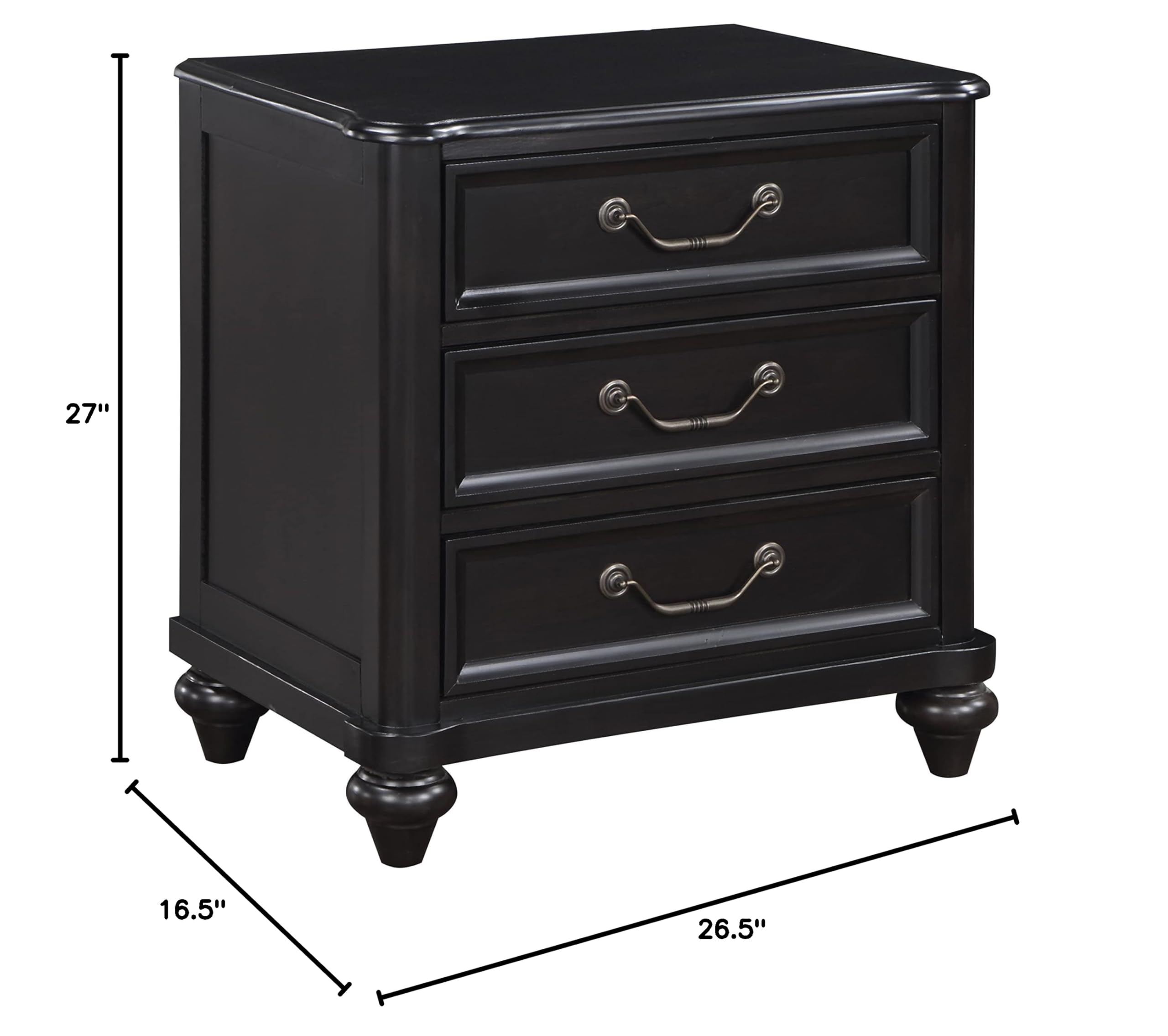 Lexicon Glenbury 3-Drawer Nightstand in Charcoal Brown - Modern Bedside Table for Bedroom with Storage Space - Perfect for Bedroom, Guest Room or Apartment